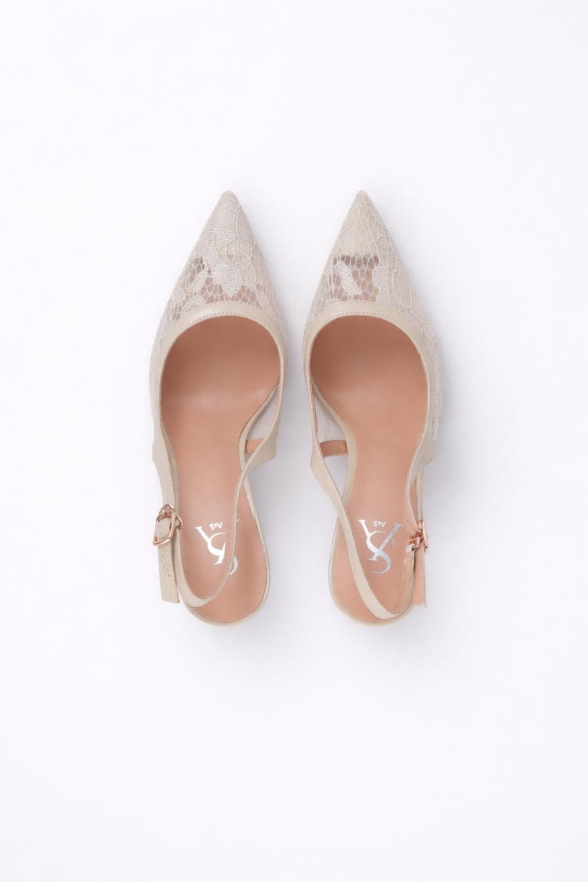 Lace Pointed Toe Slingback Stiletto Heels