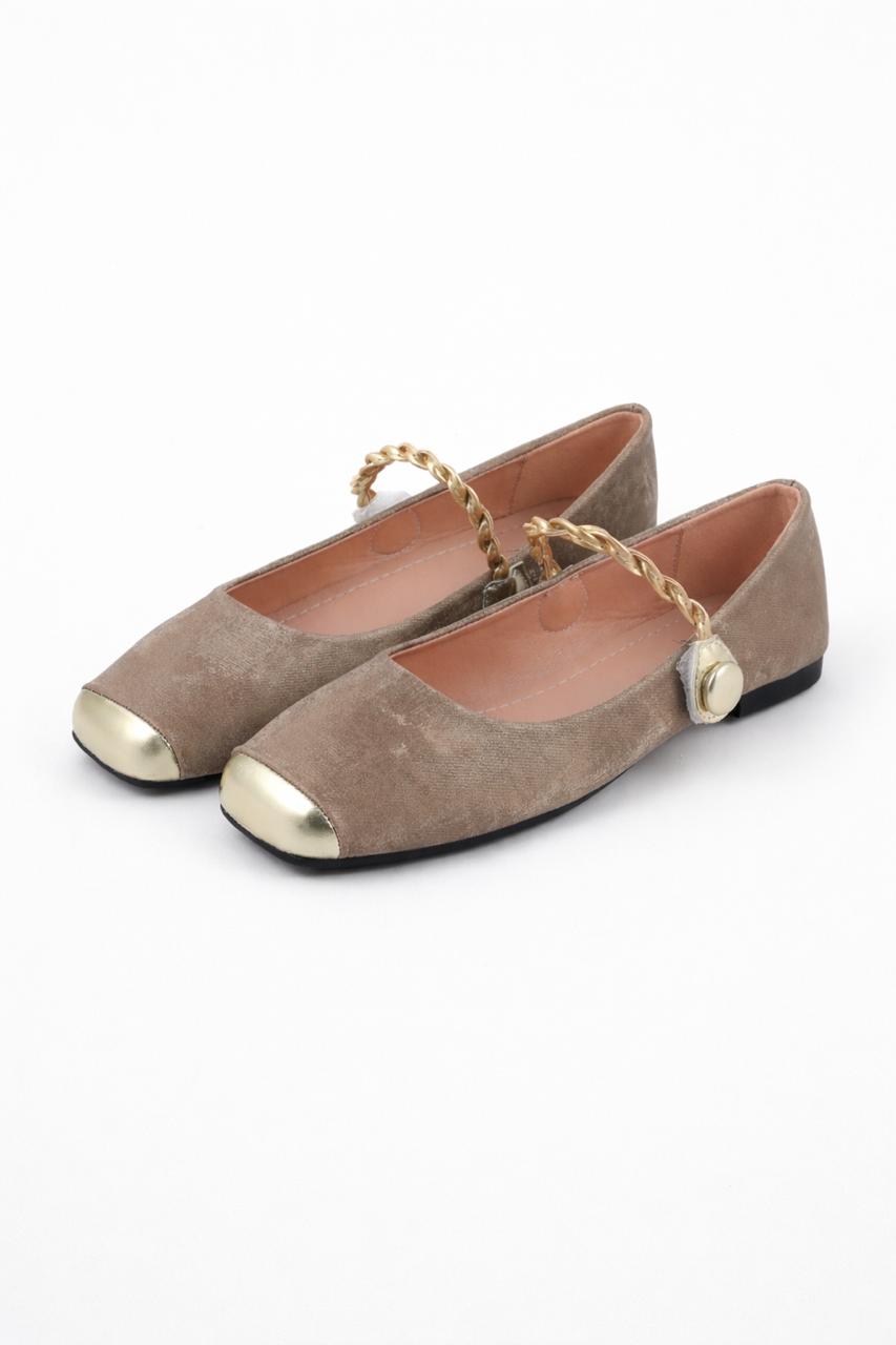 Suede Square Toe Chain Strap Ballerinas