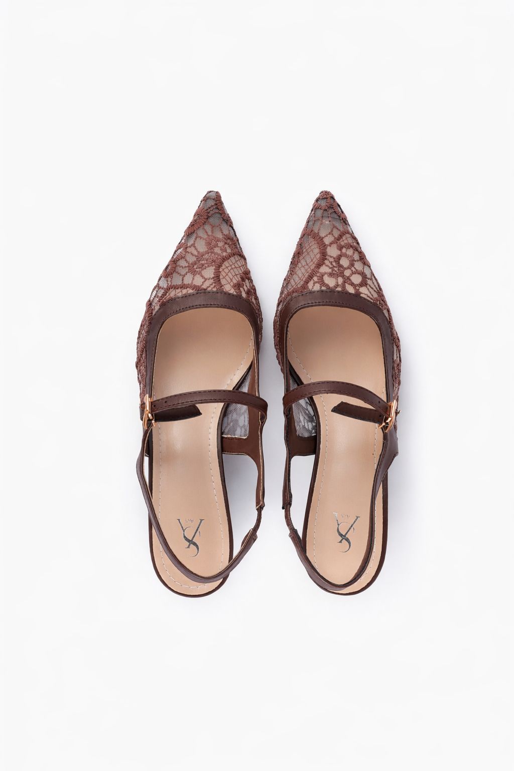 Lace Pointed Toe Slingback Kitten Heels