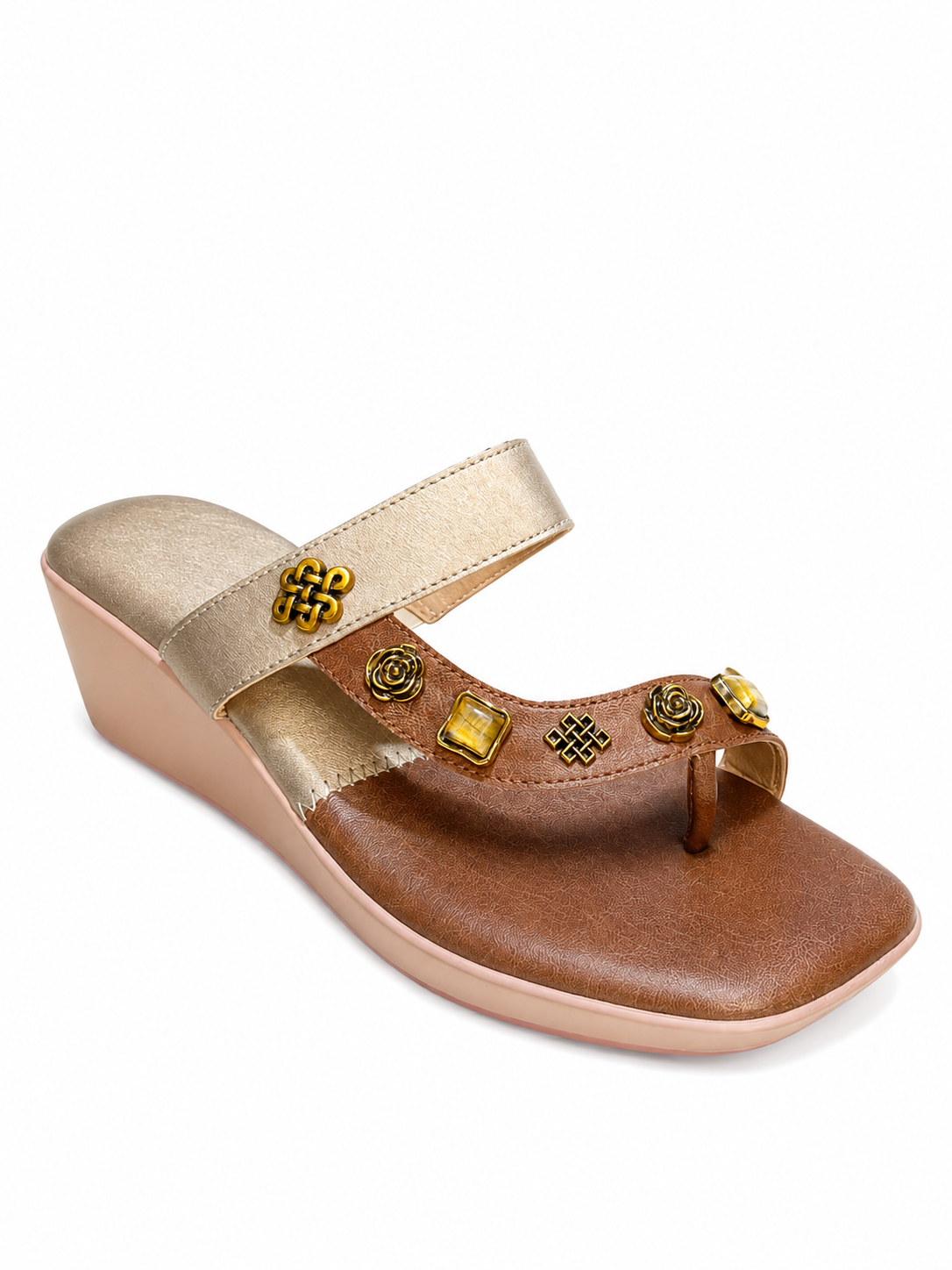 Embellished strap toe detail wedges