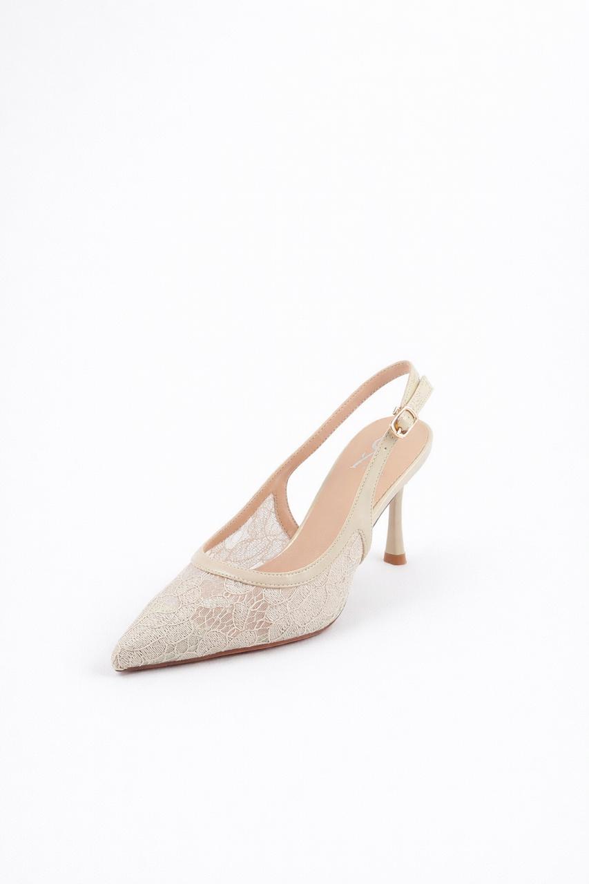 Lace Pointed Toe Slingback Stiletto Heels