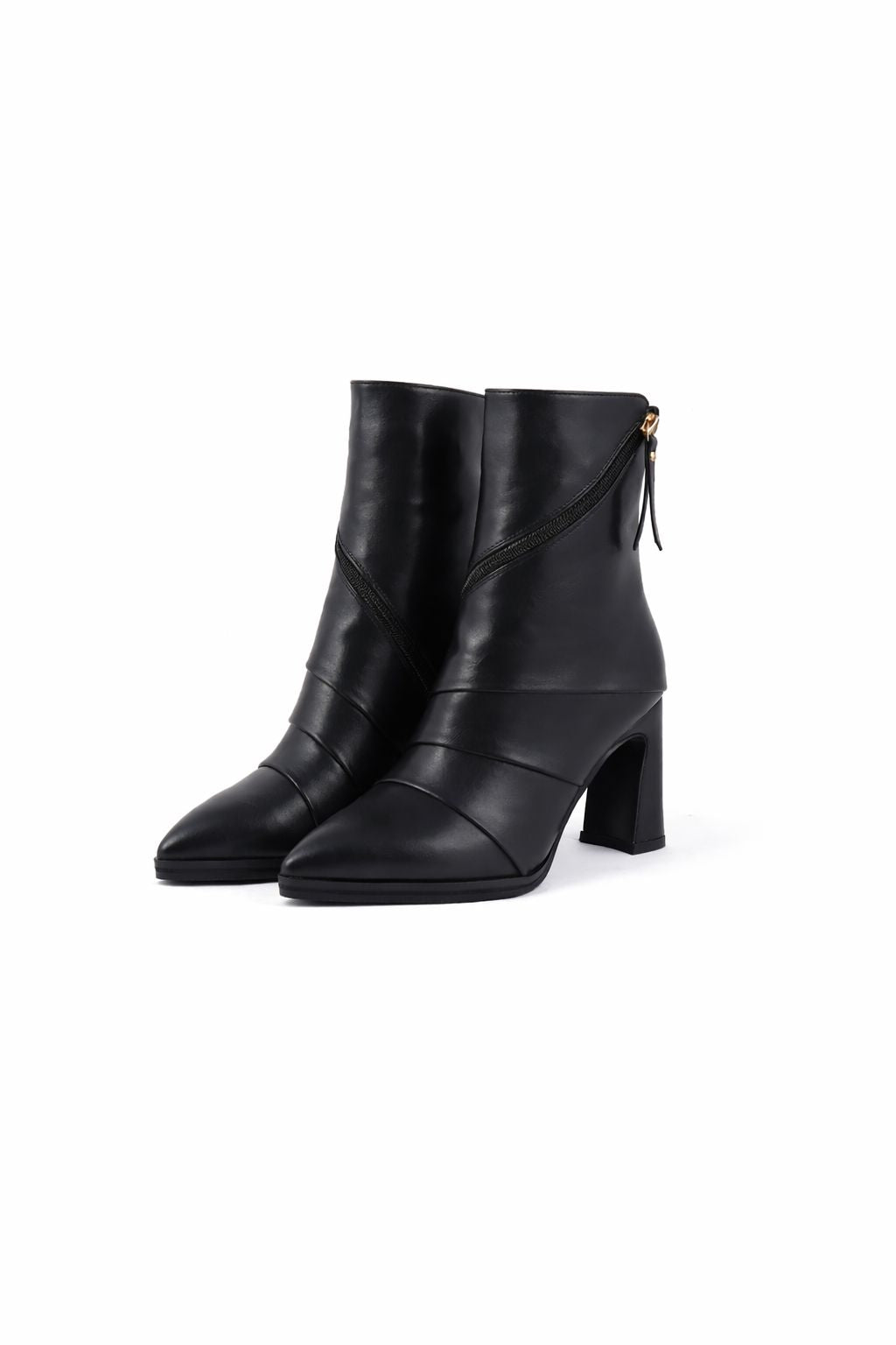 Side Zip Ankle Block Heel Boots