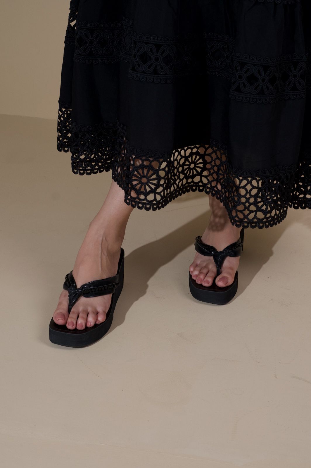Knotted Studded Detail Strap Square High Platform Sandals