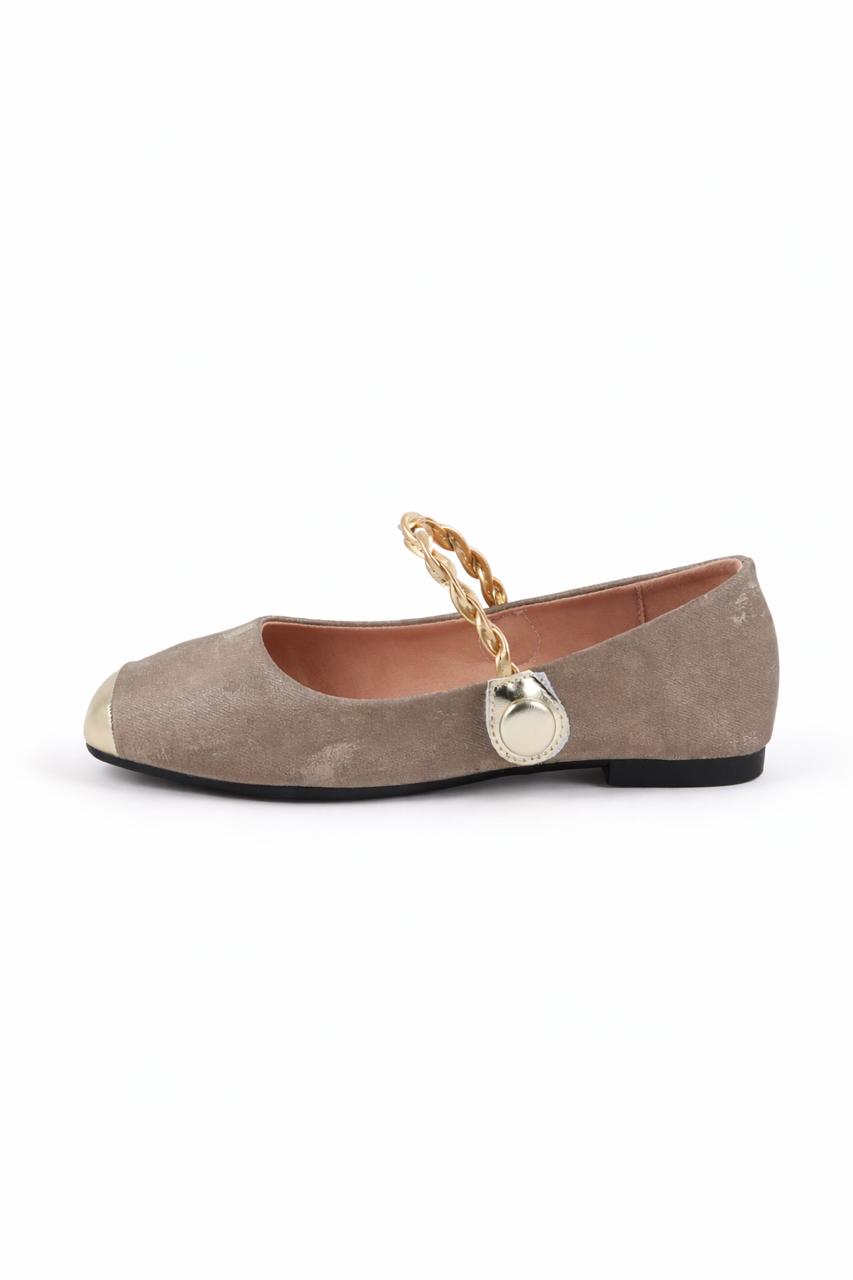 Suede Square Toe Chain Strap Ballerinas