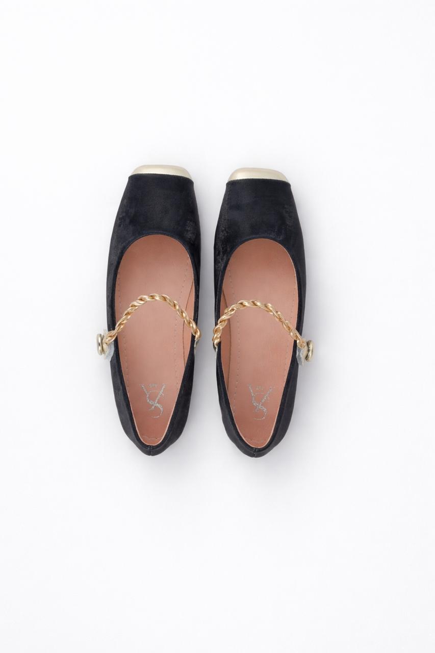 Suede Square Toe Chain Strap Ballerinas