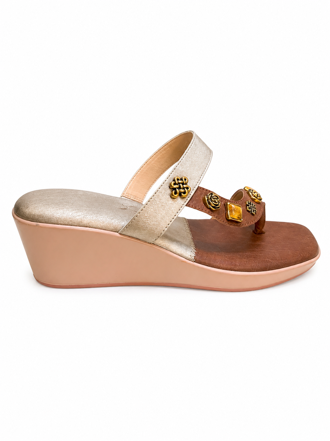 Embellished strap toe detail wedges