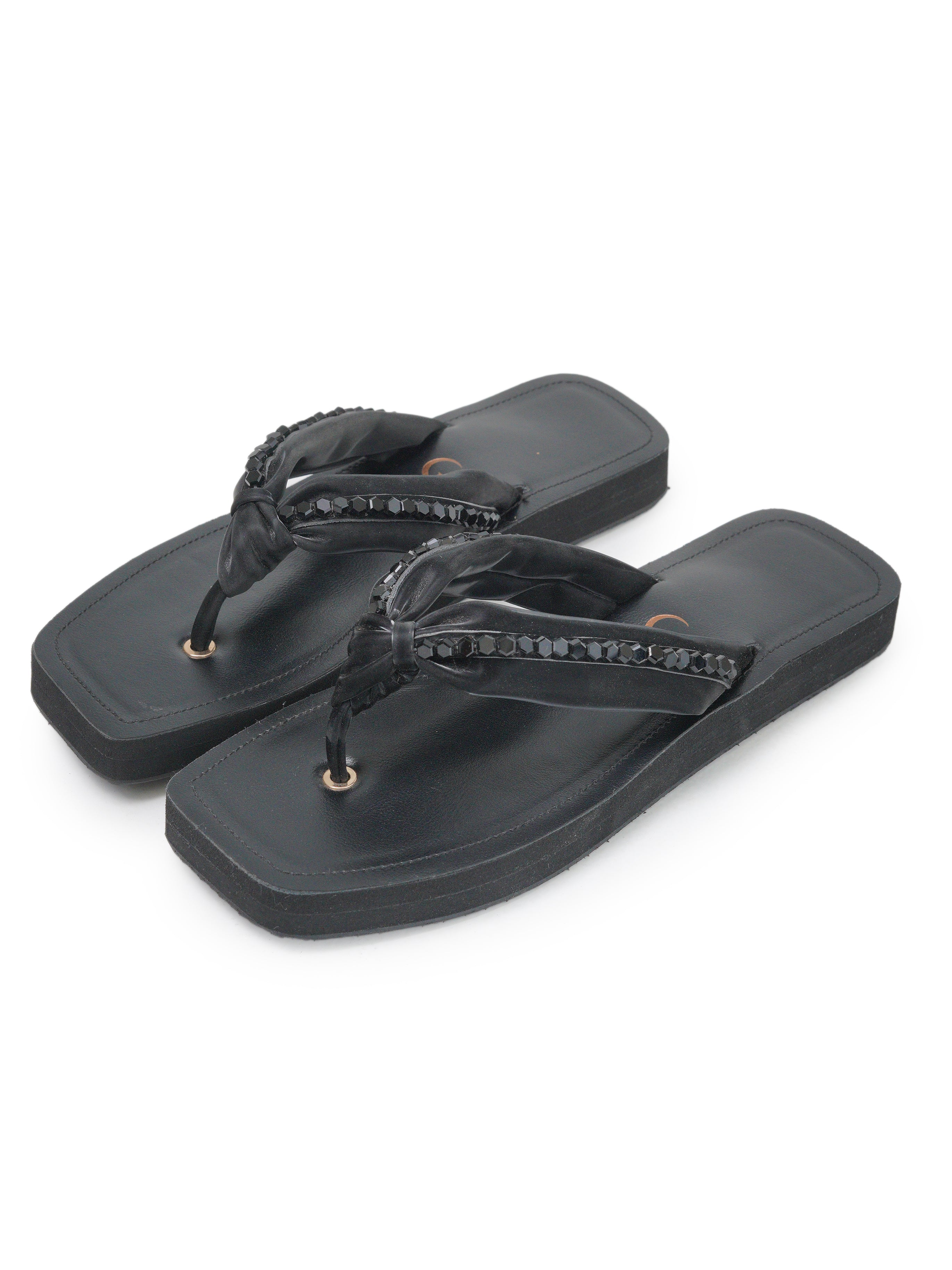 Knotted Studded Detail Strap Square Toe Platform Sandals