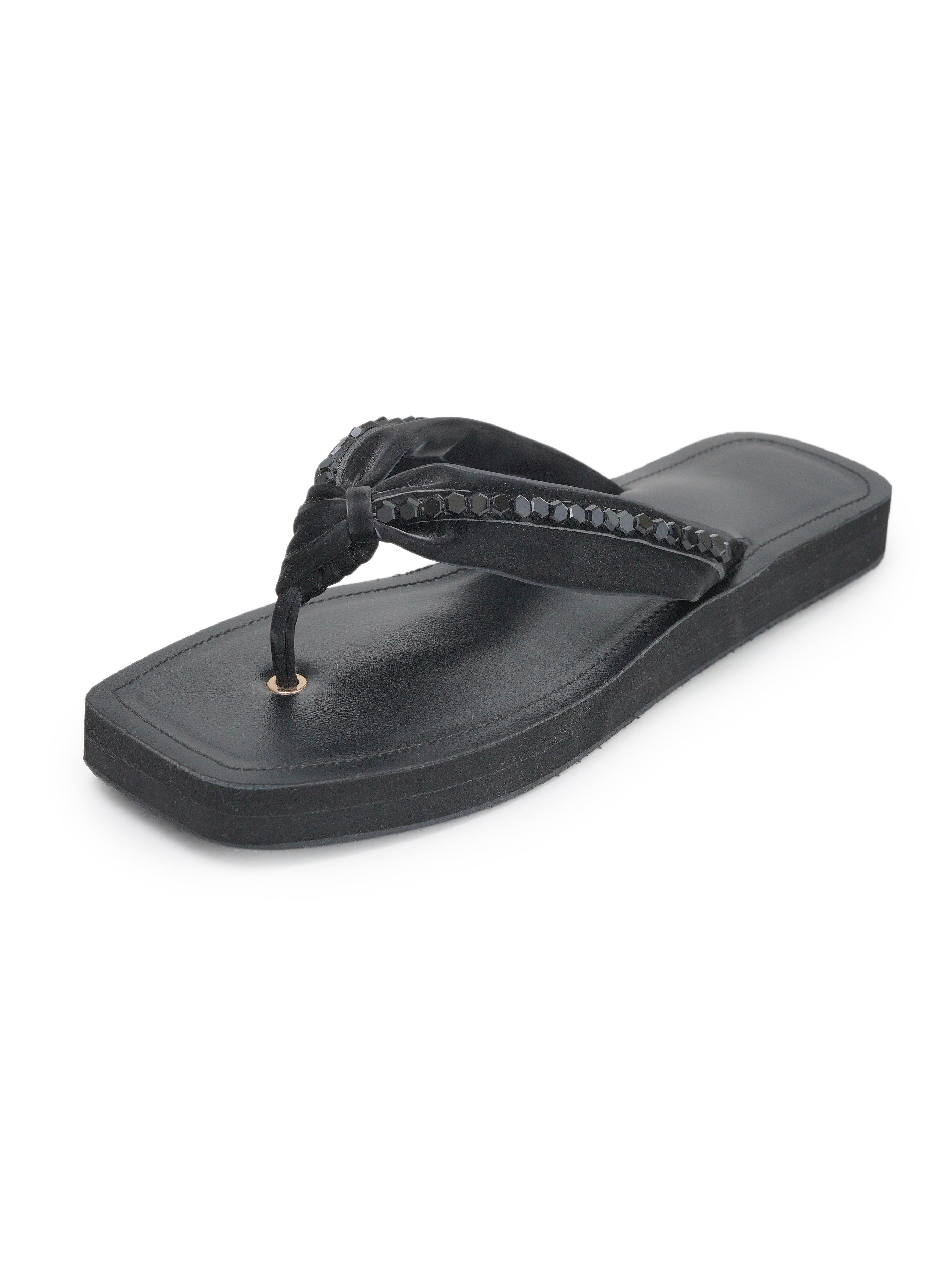 Knotted Studded Detail Strap Square Toe Platform Sandals