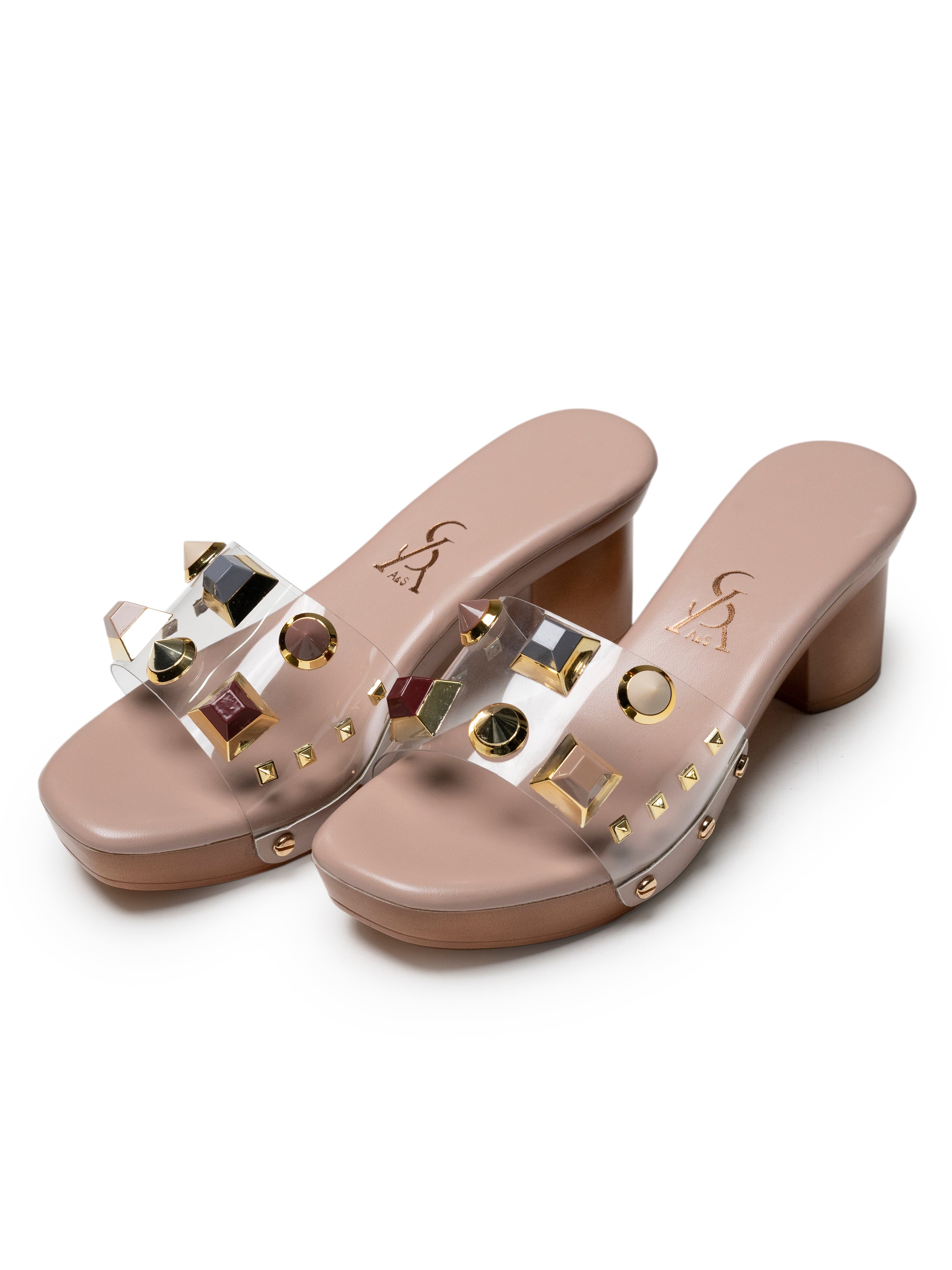 Embellished Stone Detail Vinyl Wedges