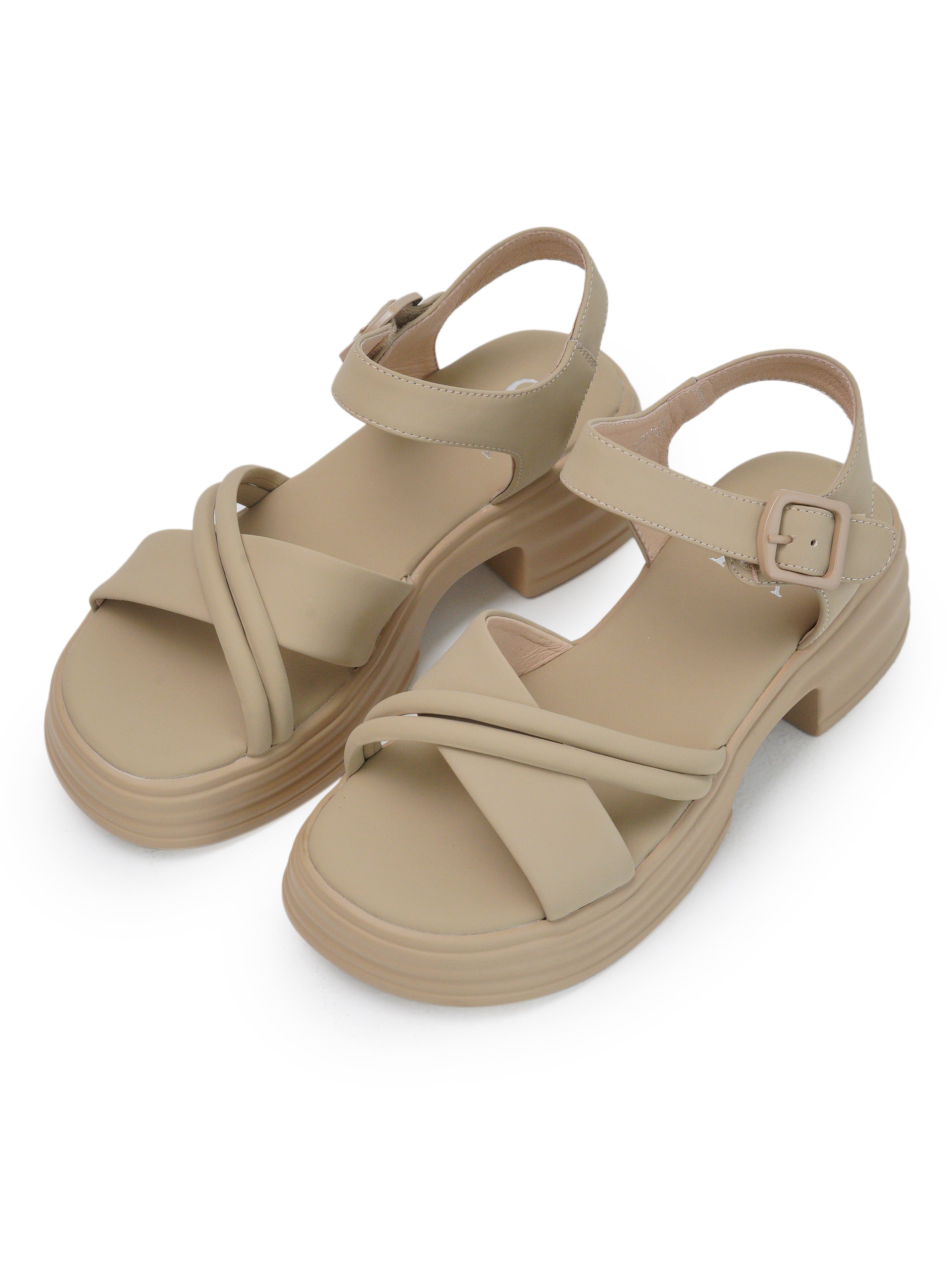 Dual Cross Strap Detail Chunky Sandals