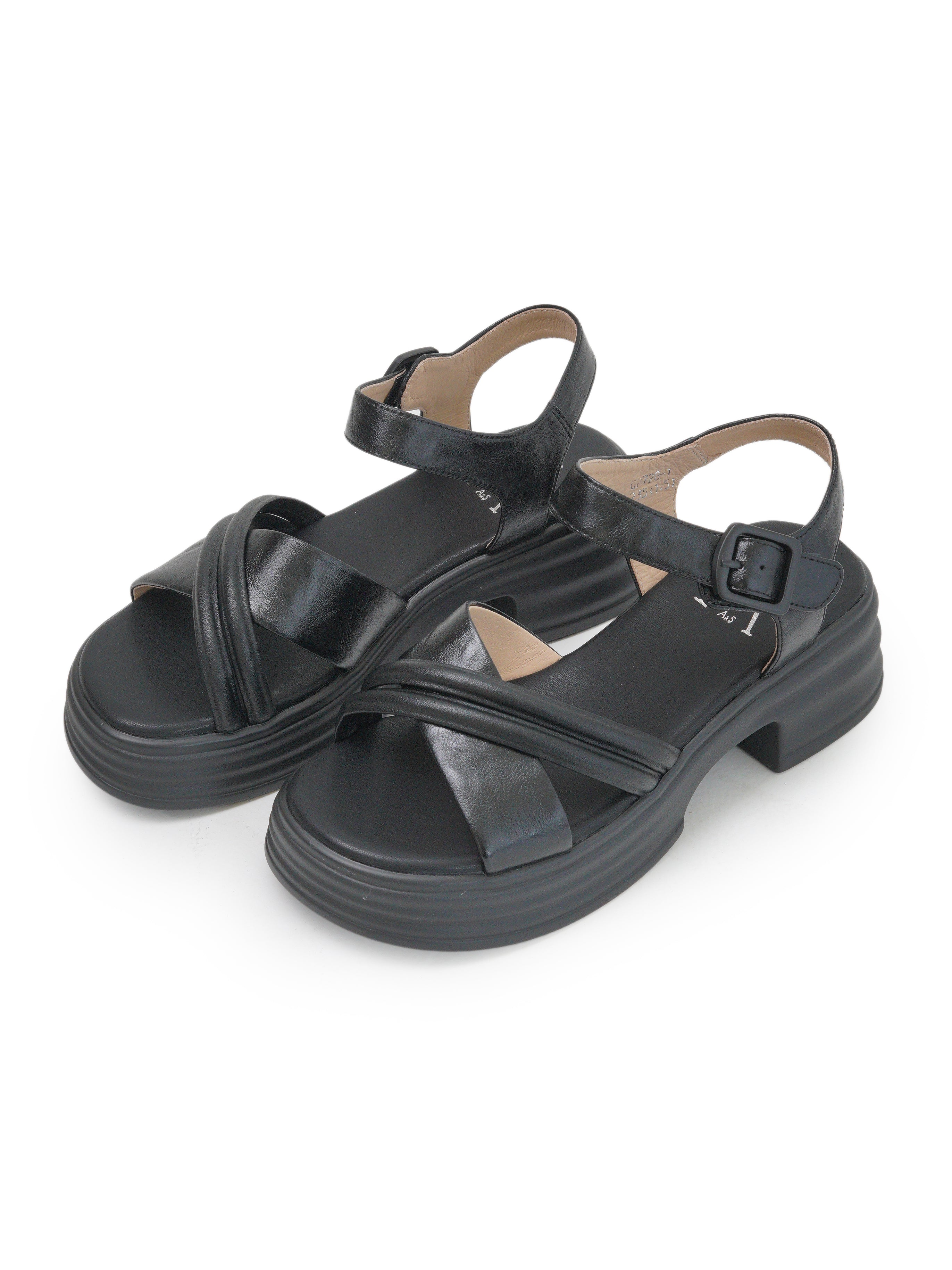Dual Cross Strap Detail Chunky Sandals