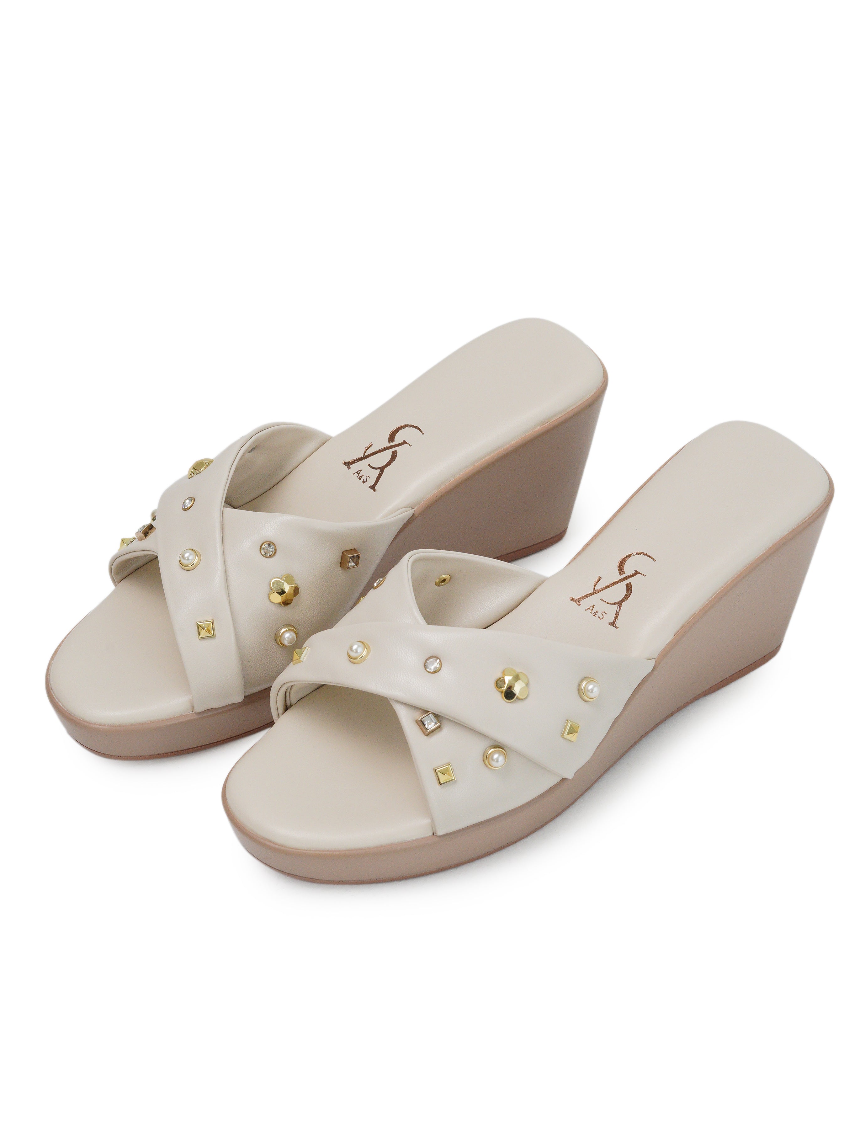 Cross Strap Studded Detail High Wedges