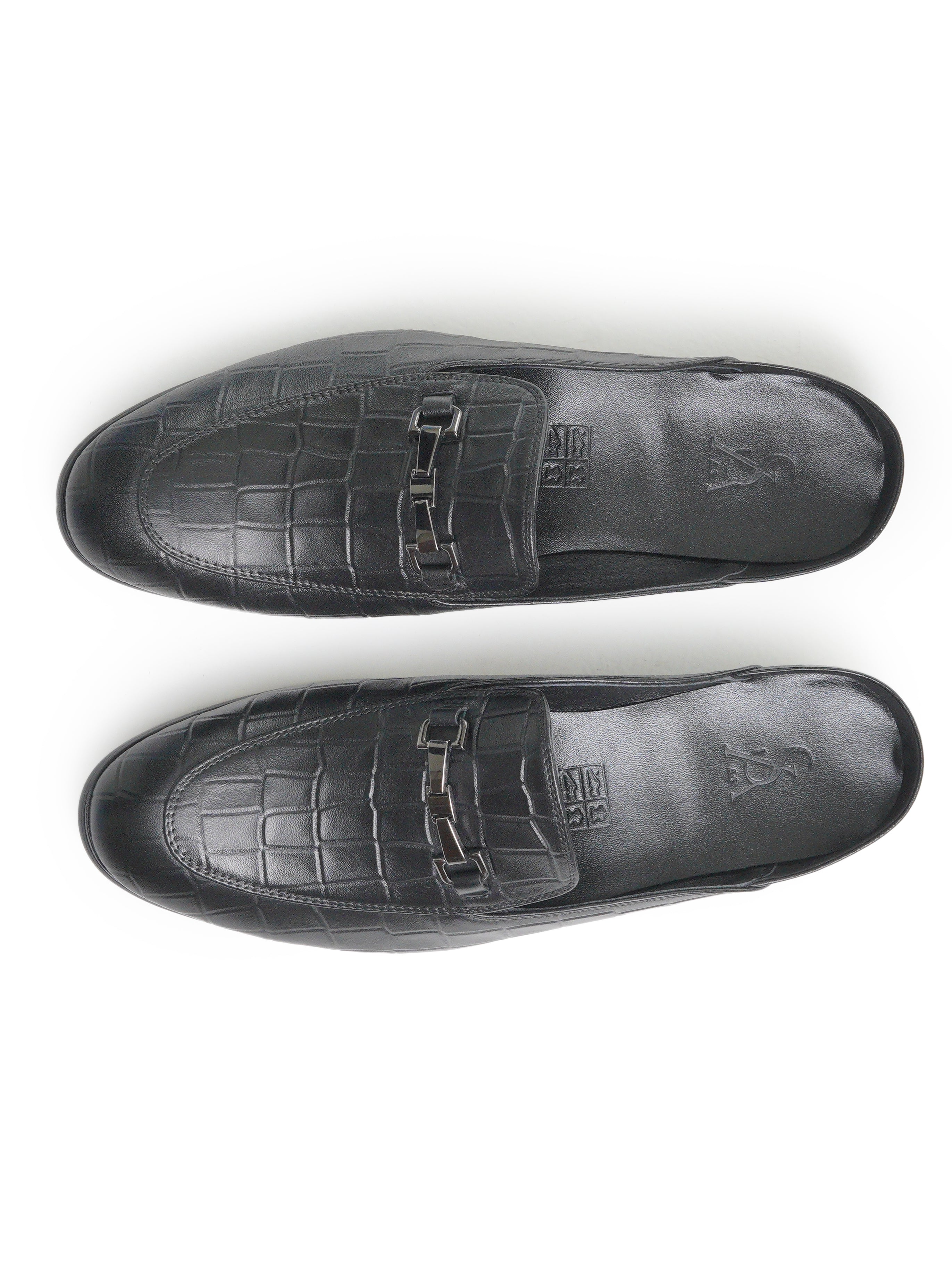 Croc leather mules