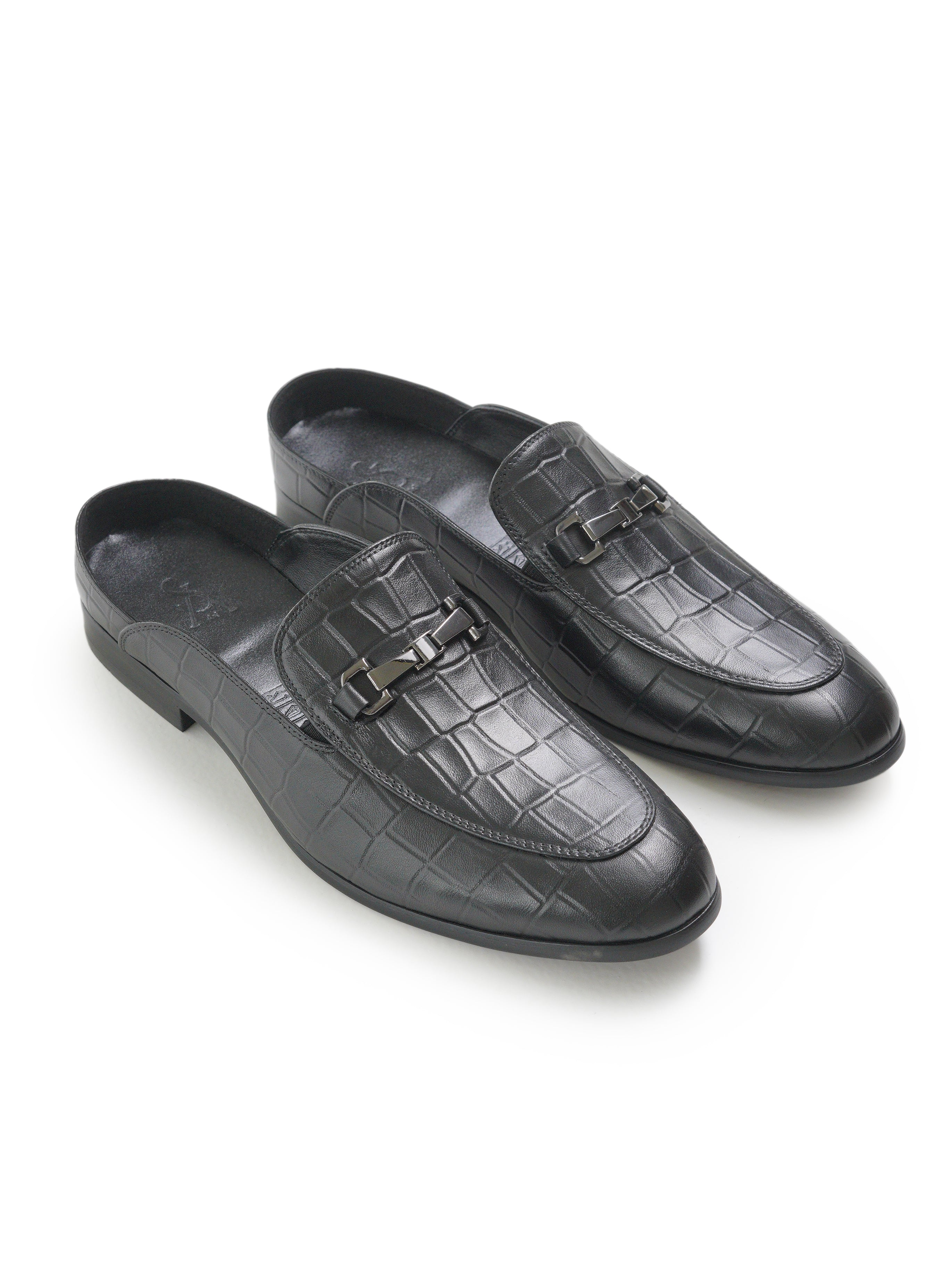 Croc leather mules
