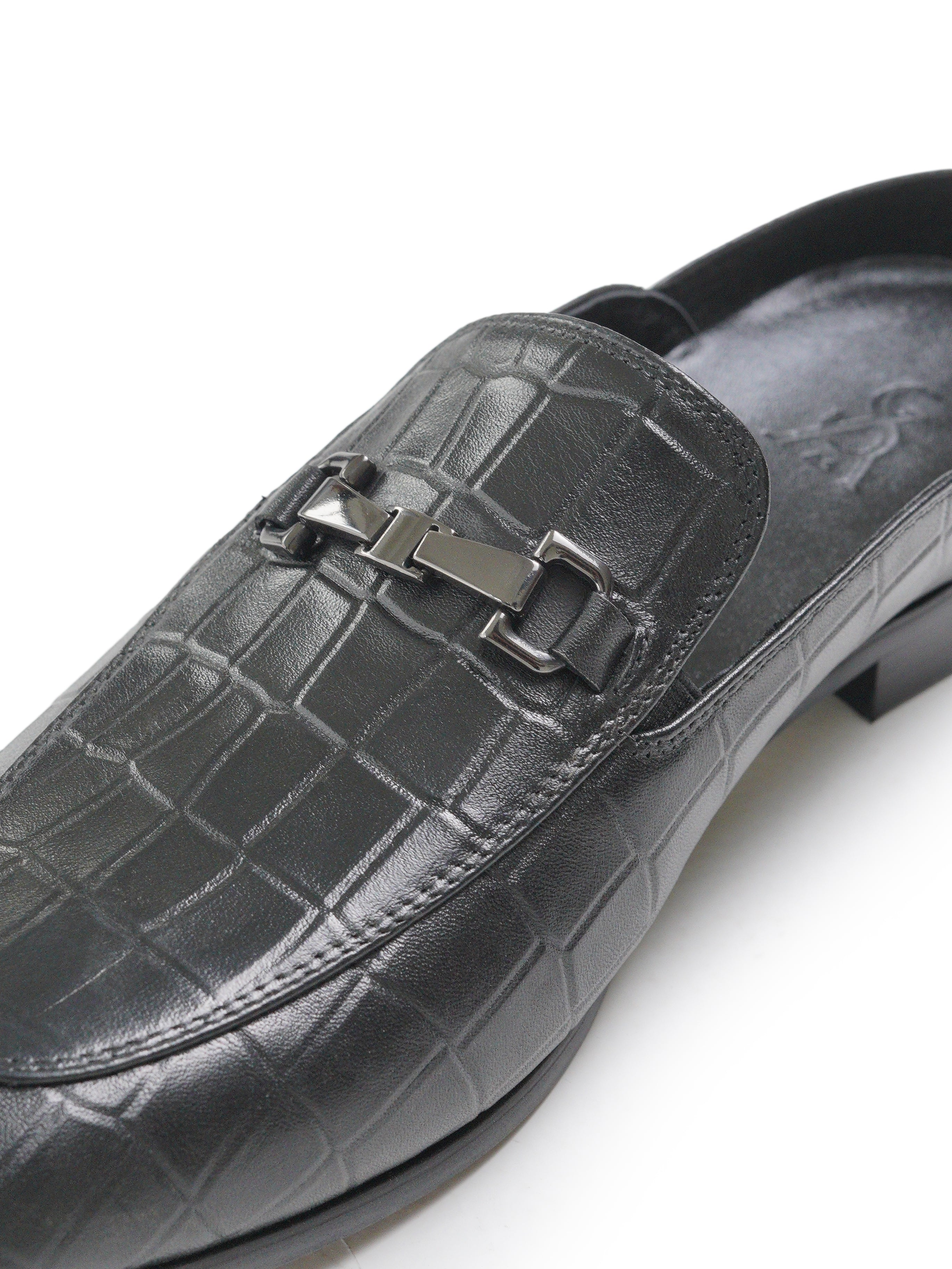 Croc leather mules