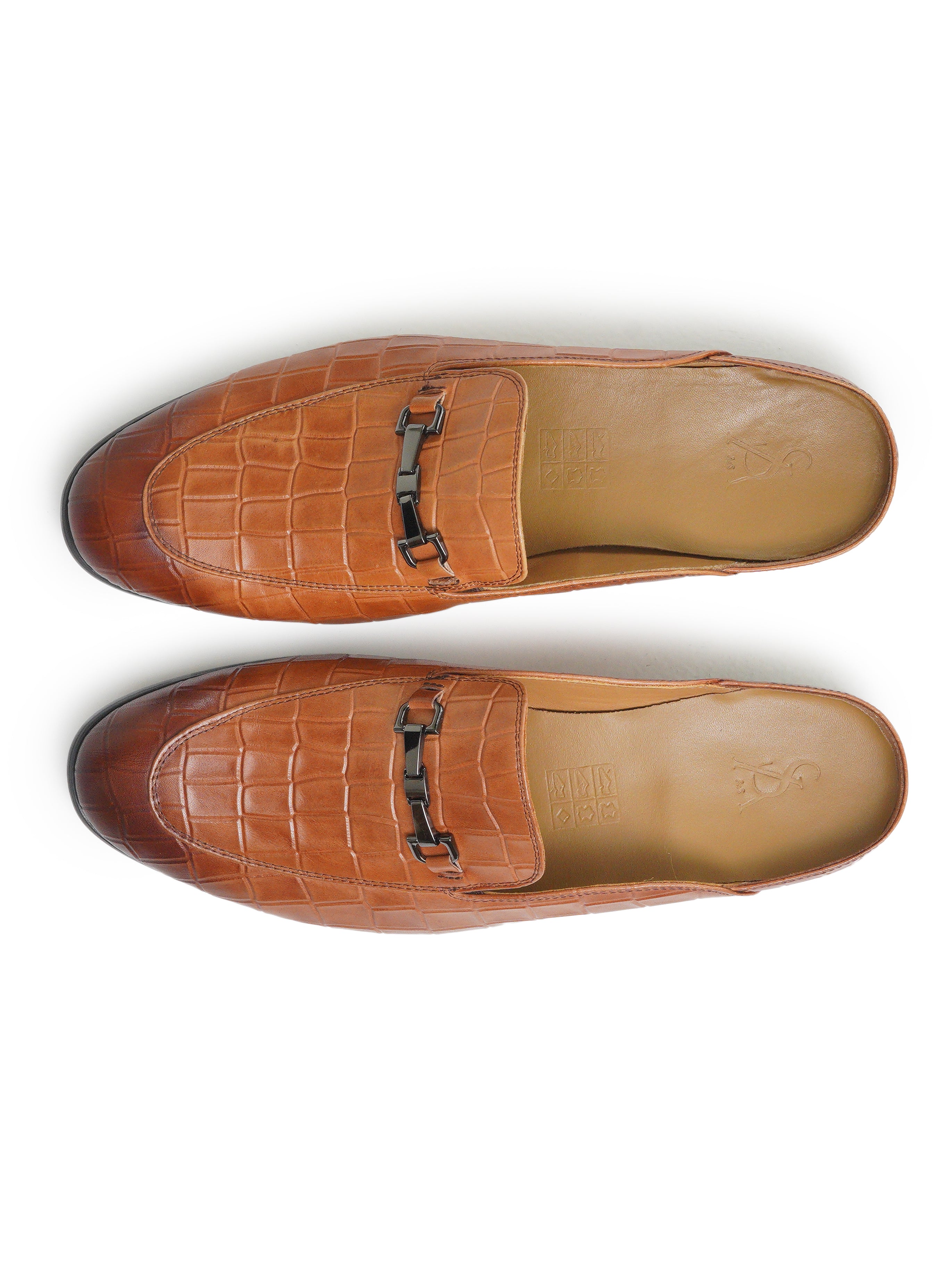 Croc leather mules