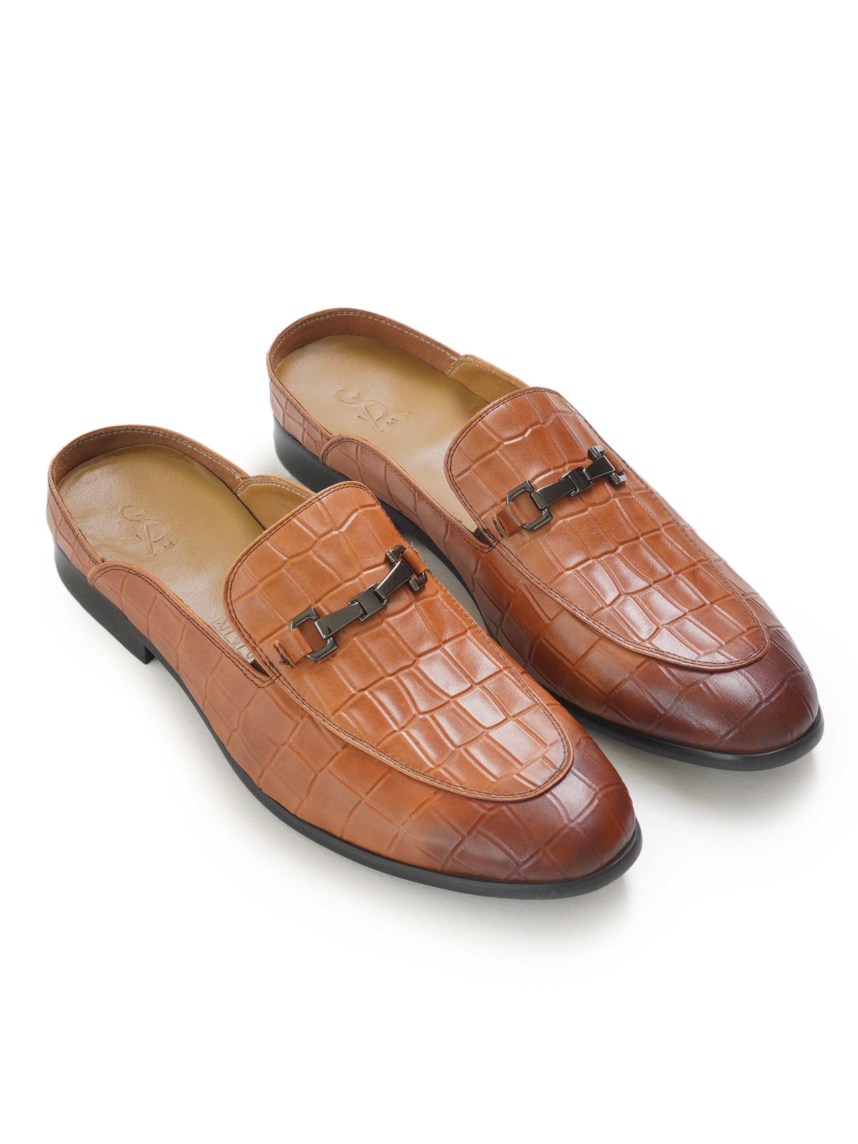 Croc leather mules