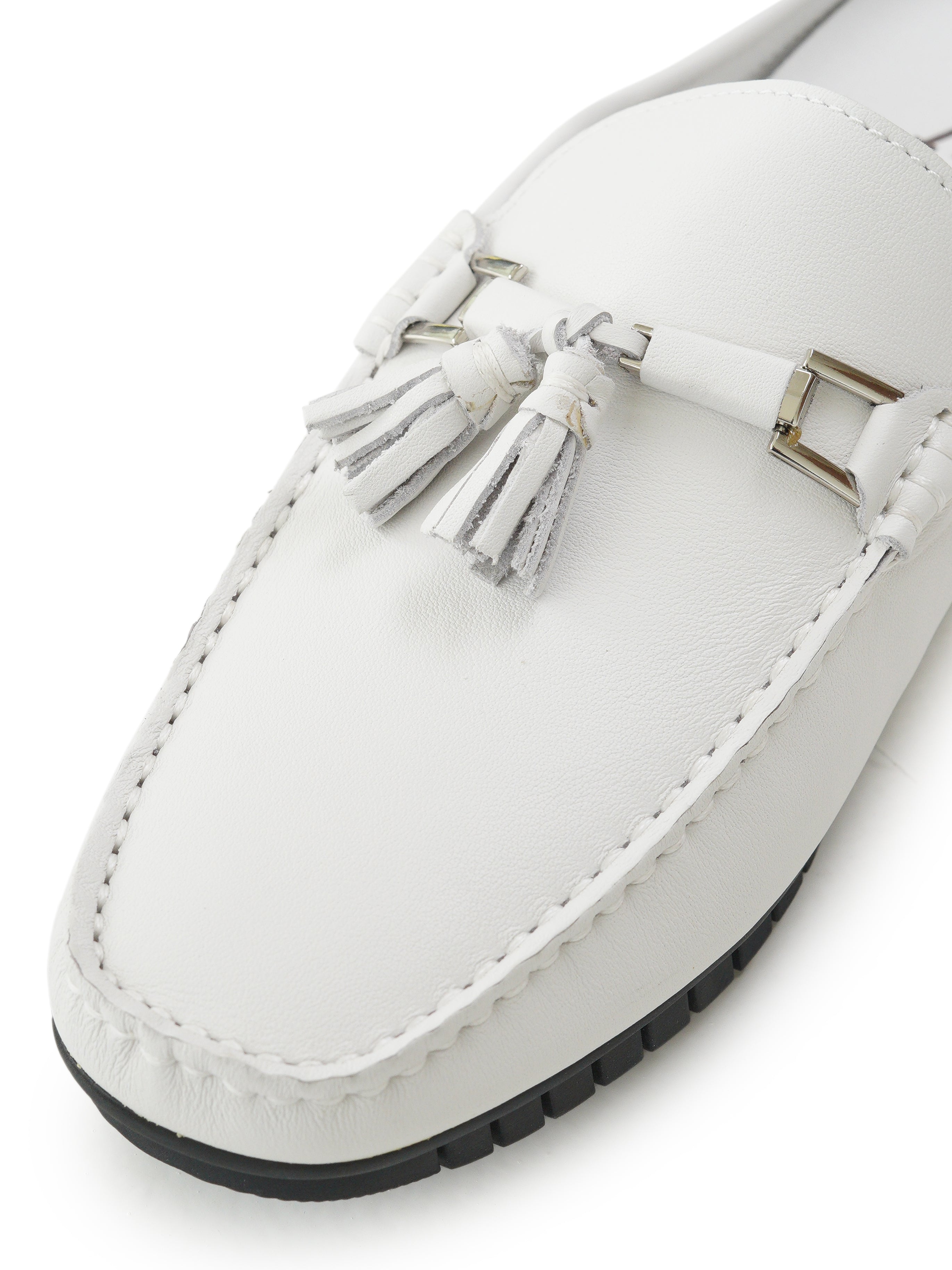 White tassle mules
