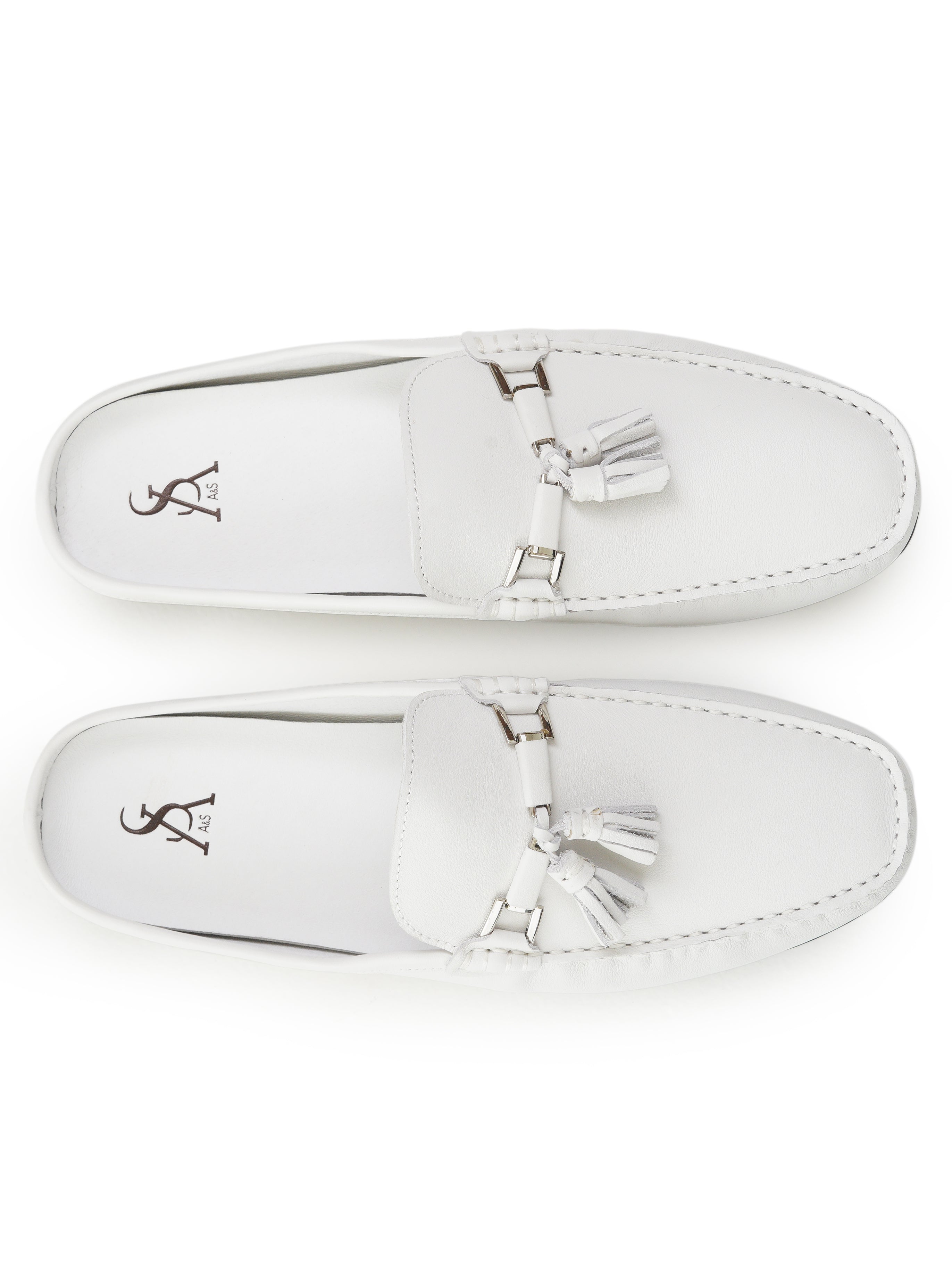 White tassle mules