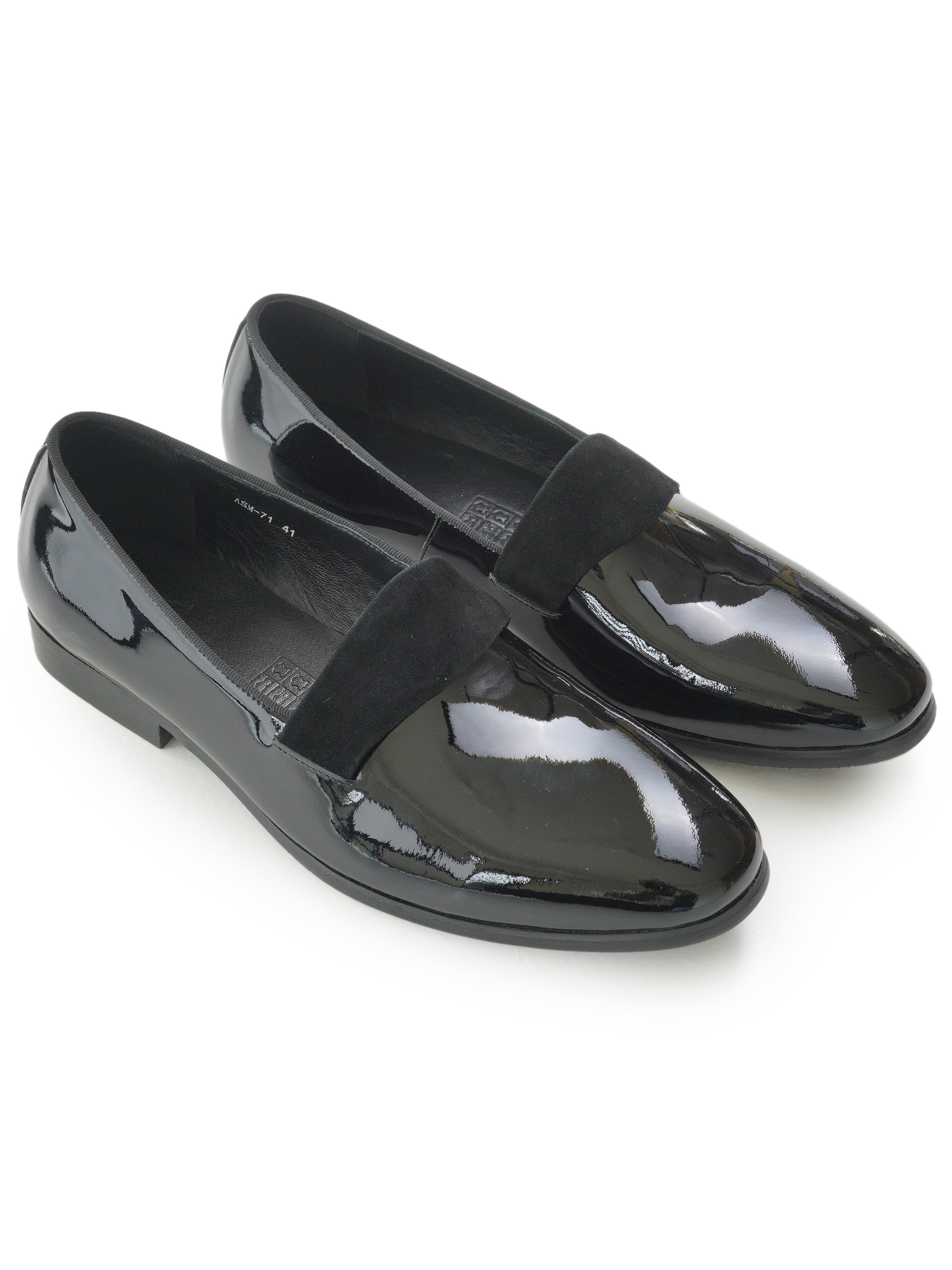 Patent moccasins with strap detail