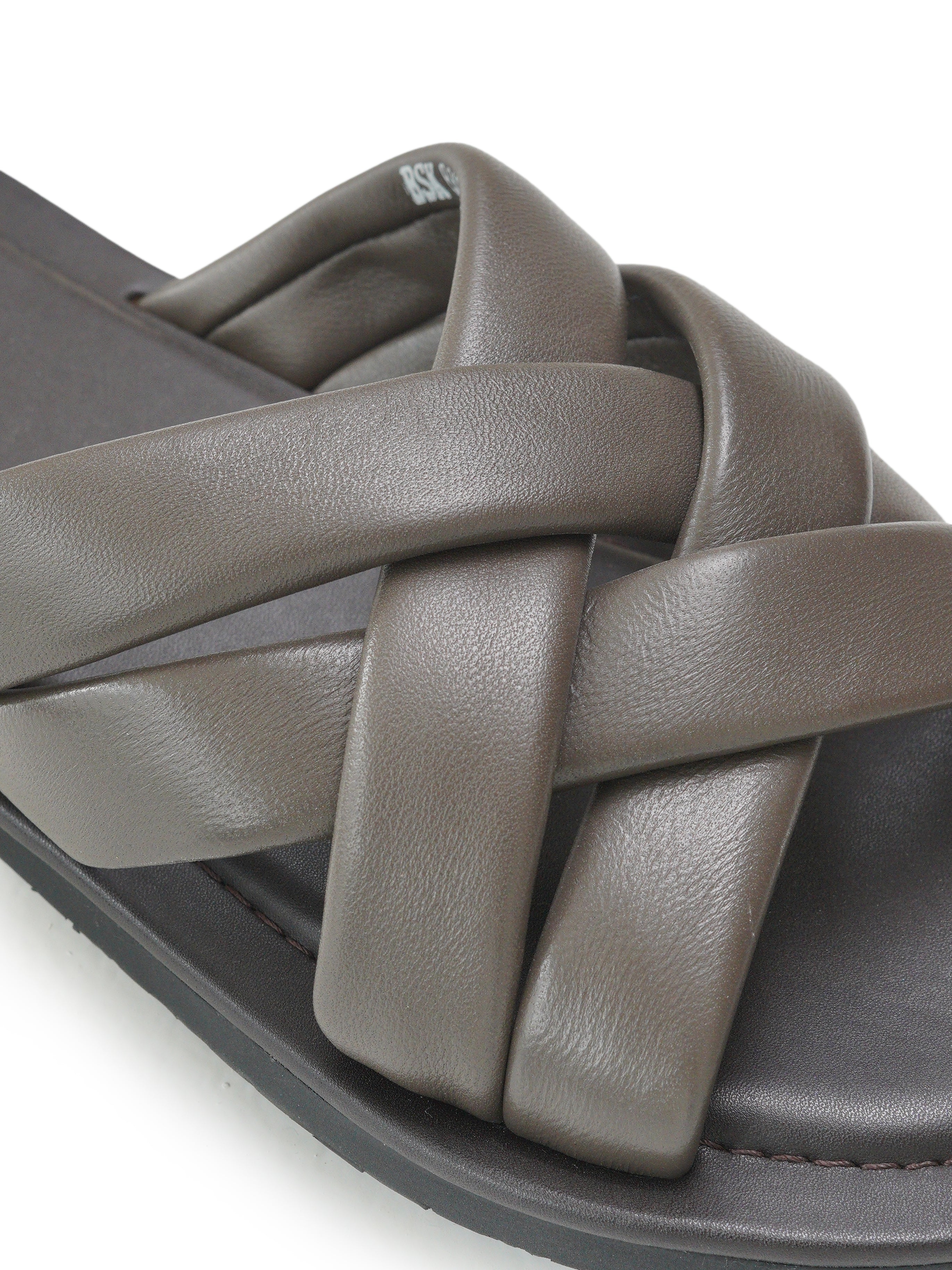 Woven leather slip-on sandals