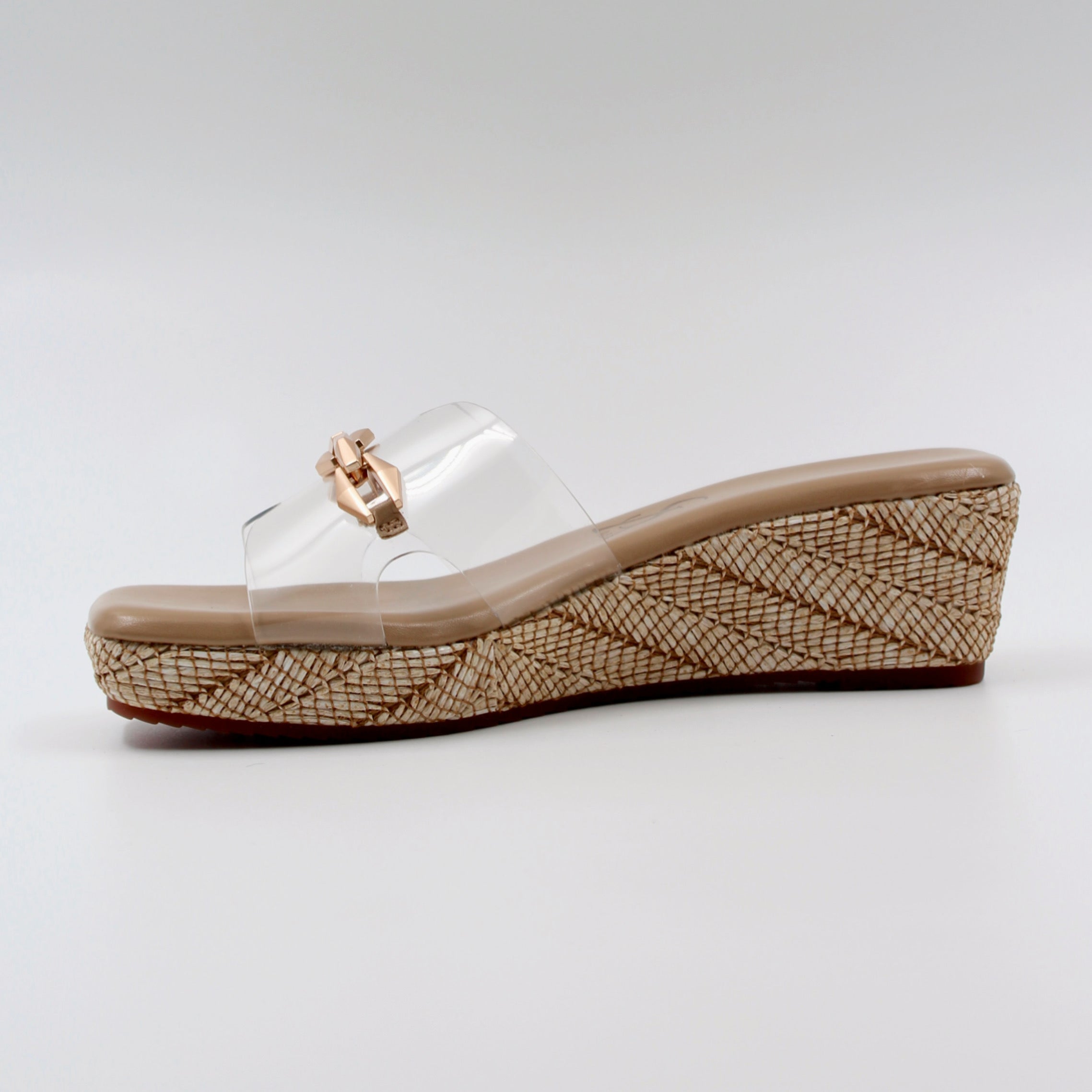 LOW JUTE WEDGE TRANSPARENT SLIDERS