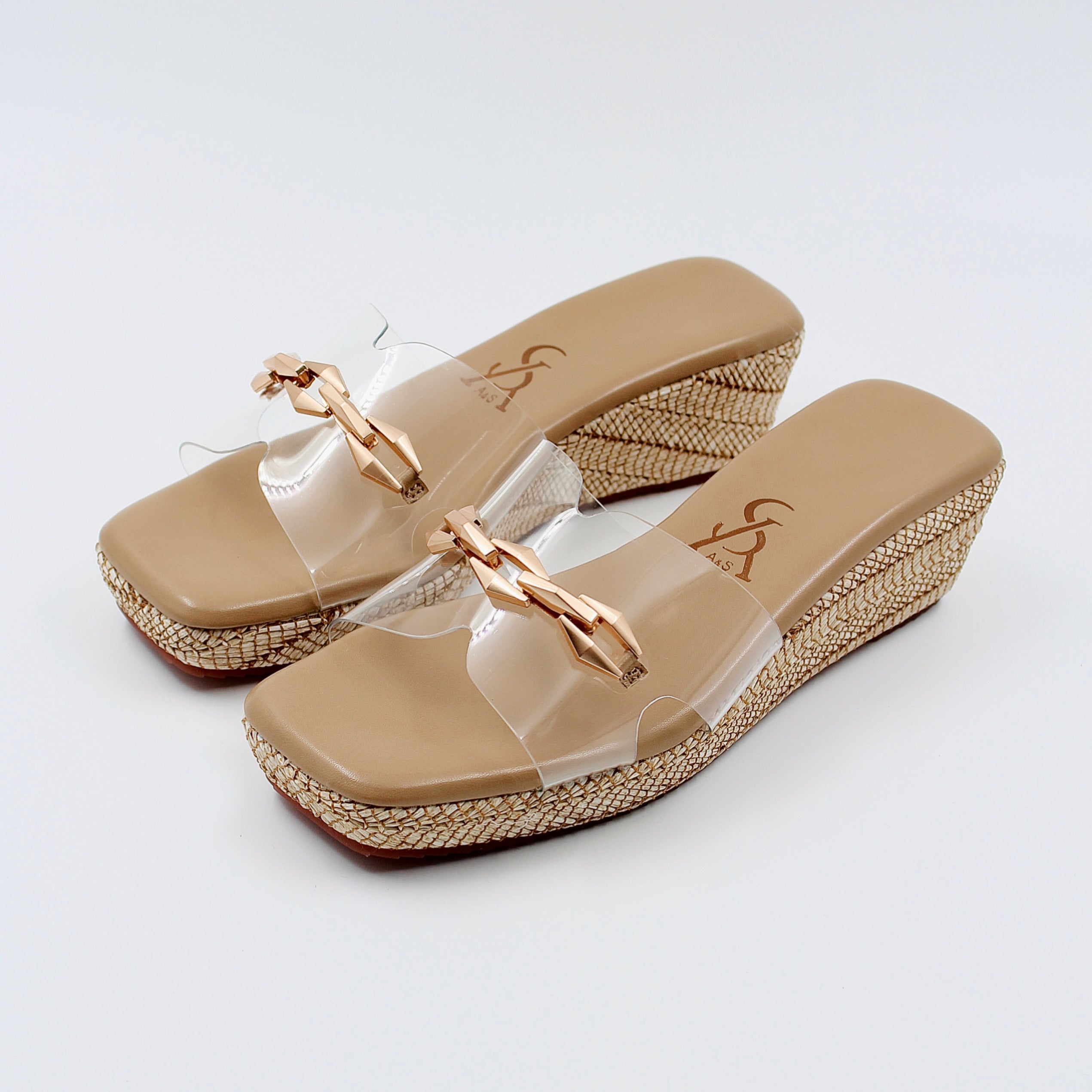 LOW JUTE WEDGE TRANSPARENT SLIDERS