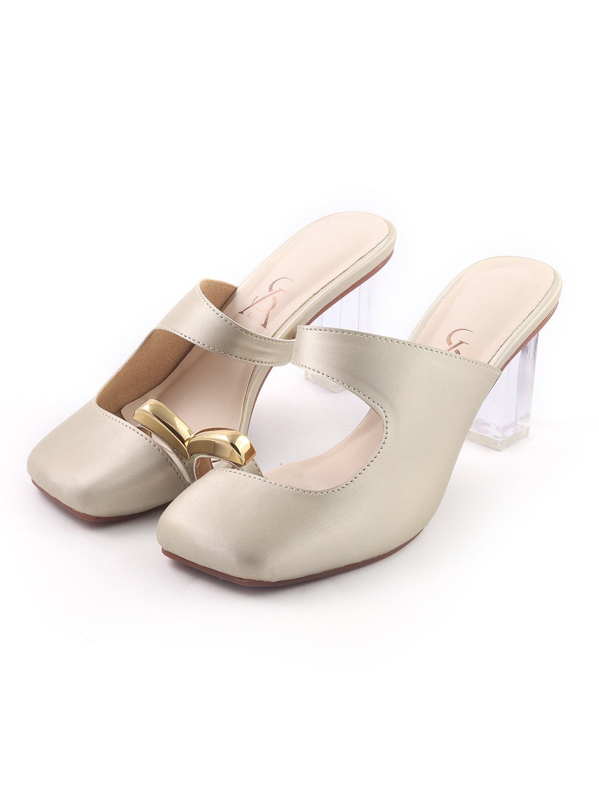 Golden Toe Detail Block Heels