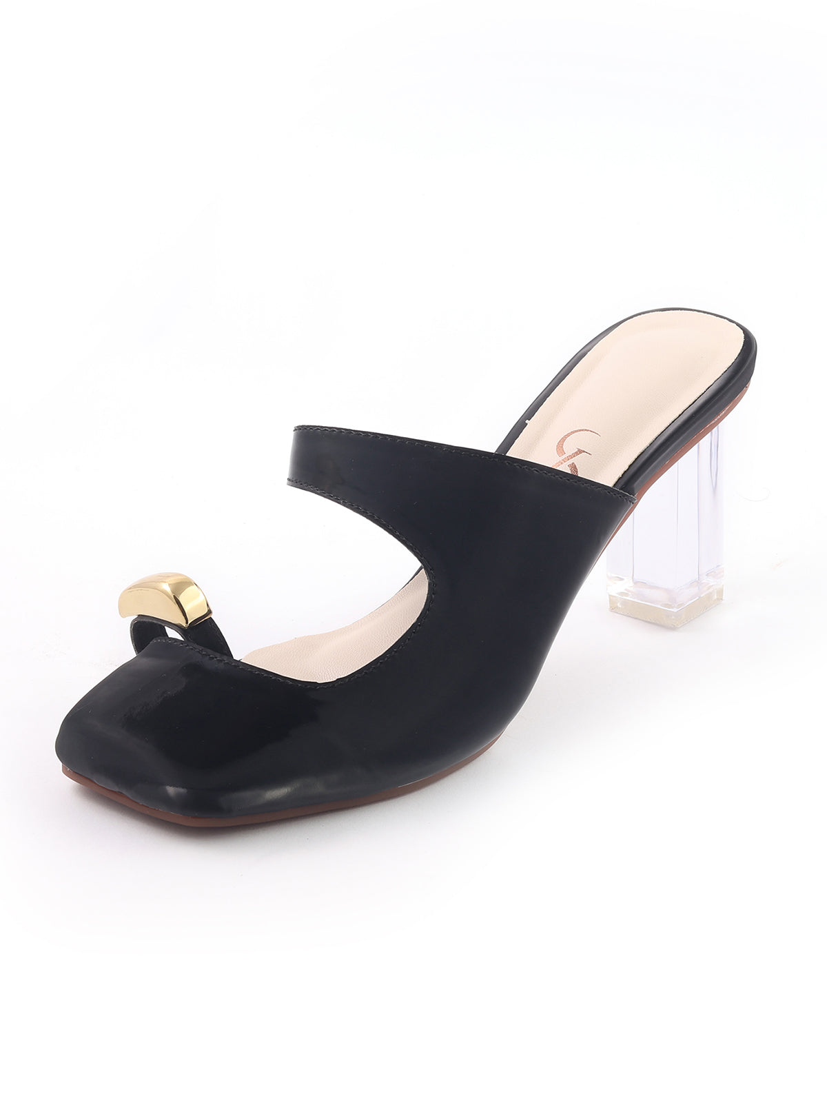 Golden Toe Detail Block Heels