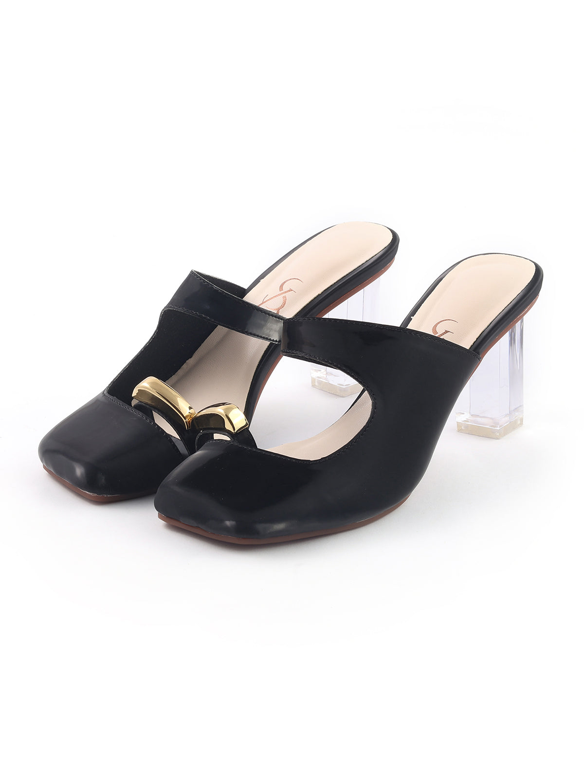 Golden Toe Detail Block Heels