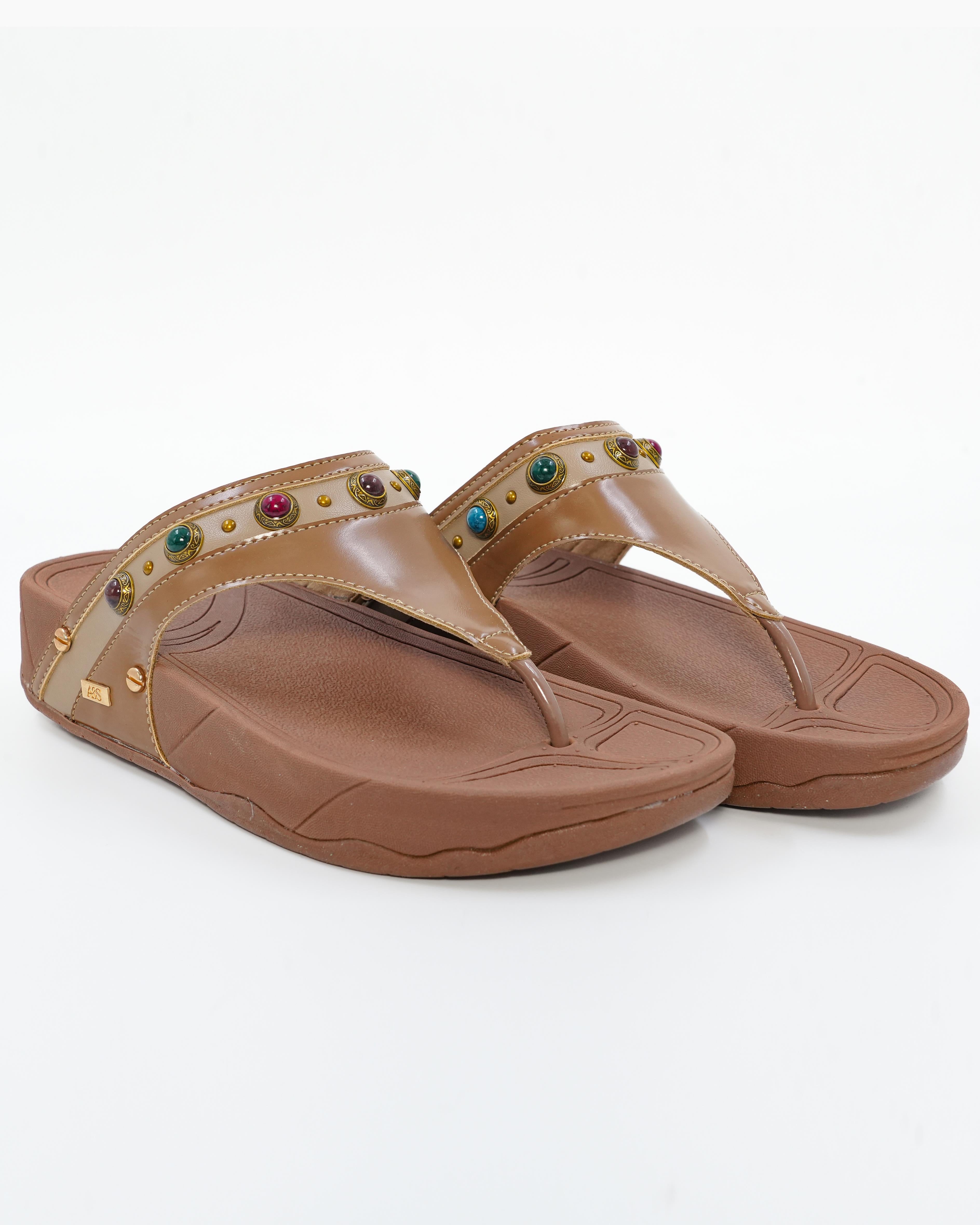 Multicolour Studded Gem T Strap Flip Flop