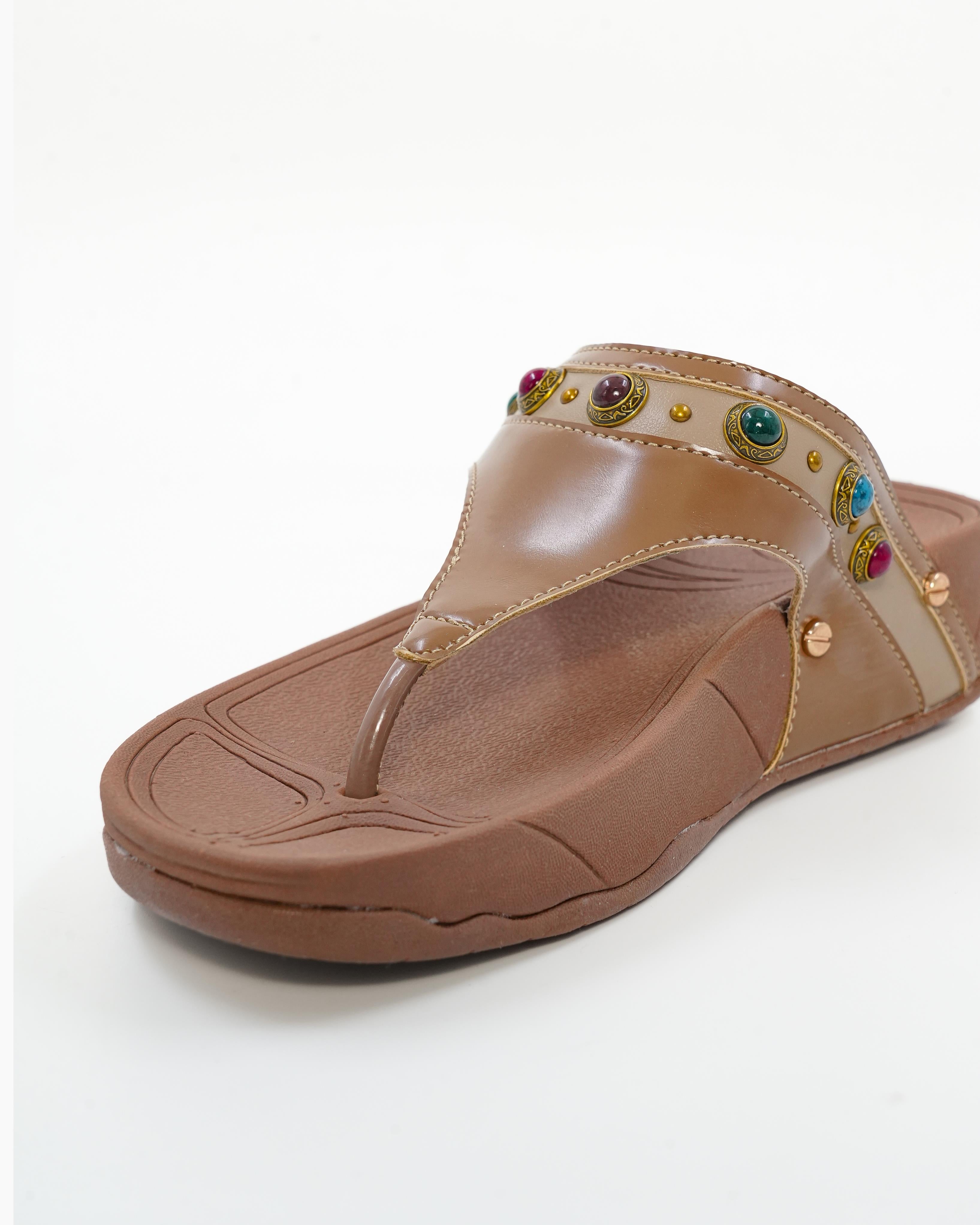 Multicolour Studded Gem T Strap Flip Flop