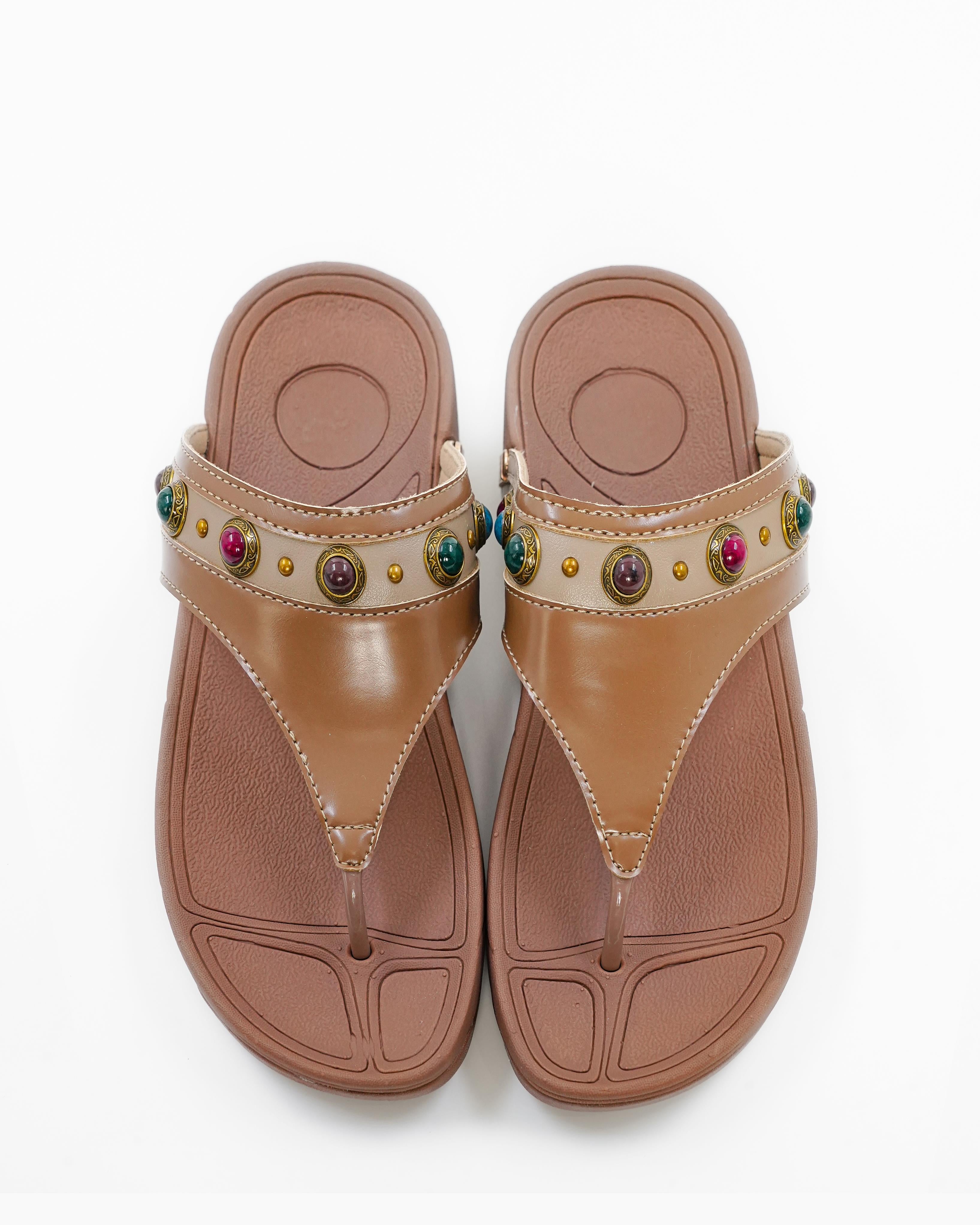 Multicolour Studded Gem T Strap Flip Flop