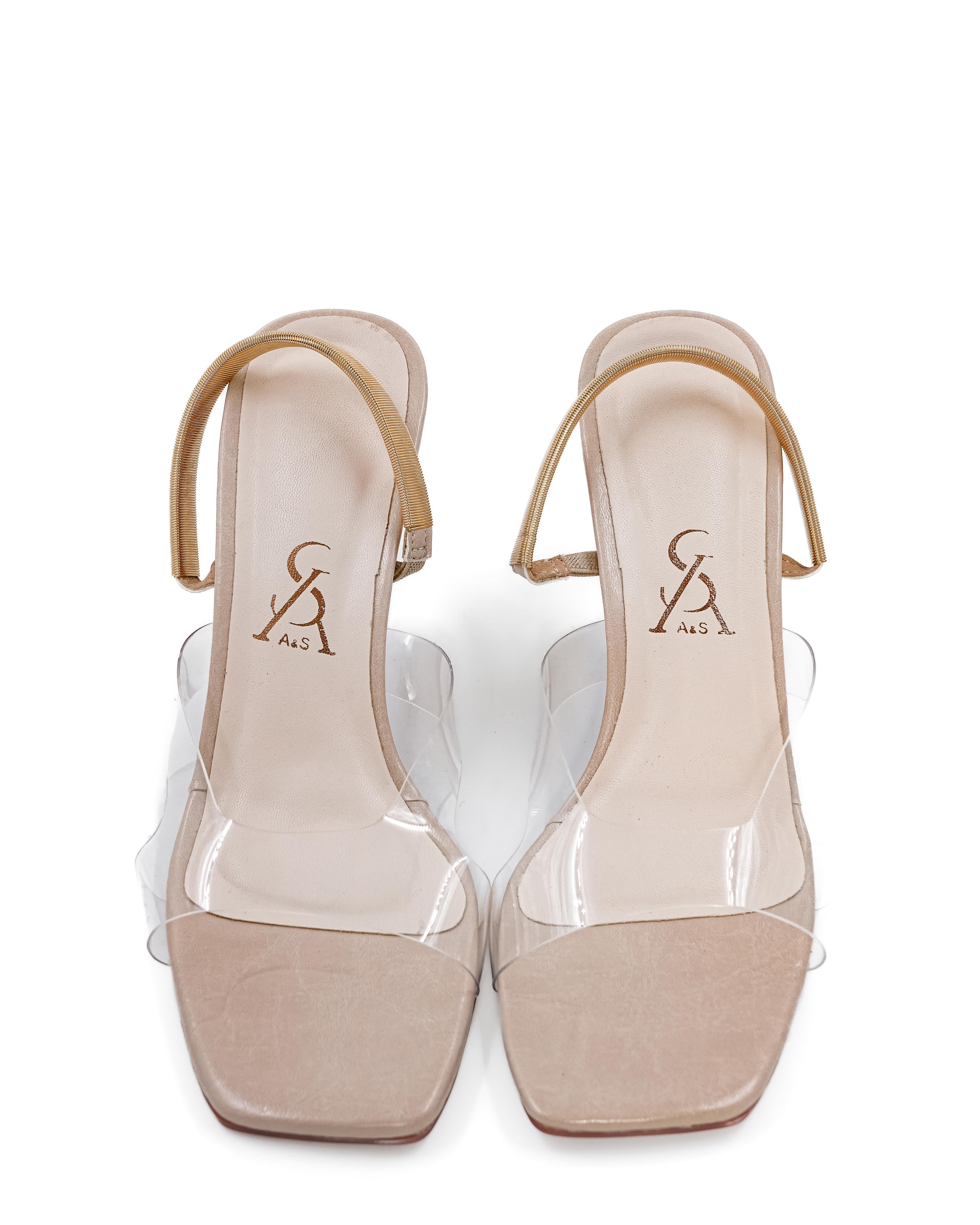 Cutout Golden Vinyl Strap High Block Heel