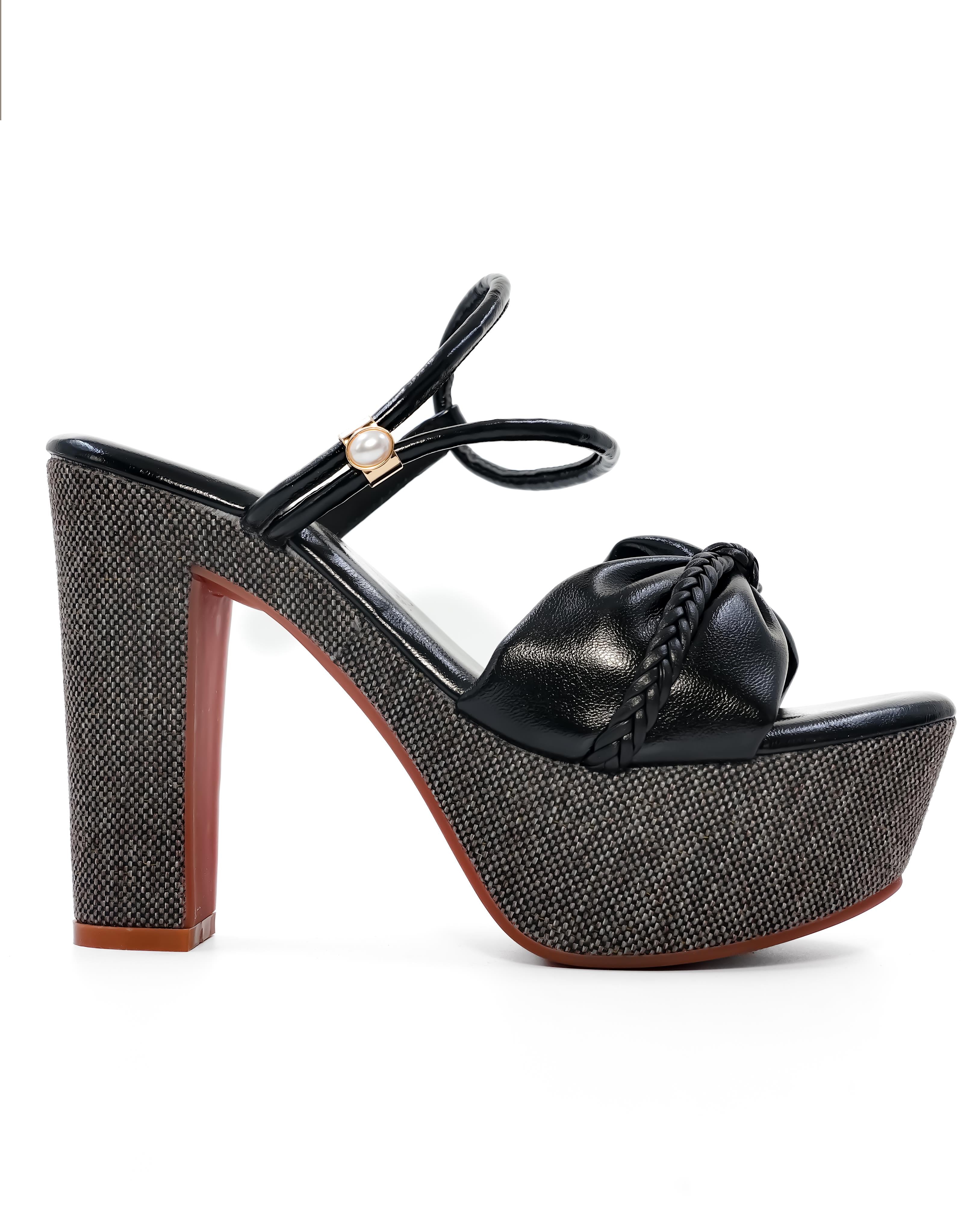 Bow Strap Detail Braided Block Heel
