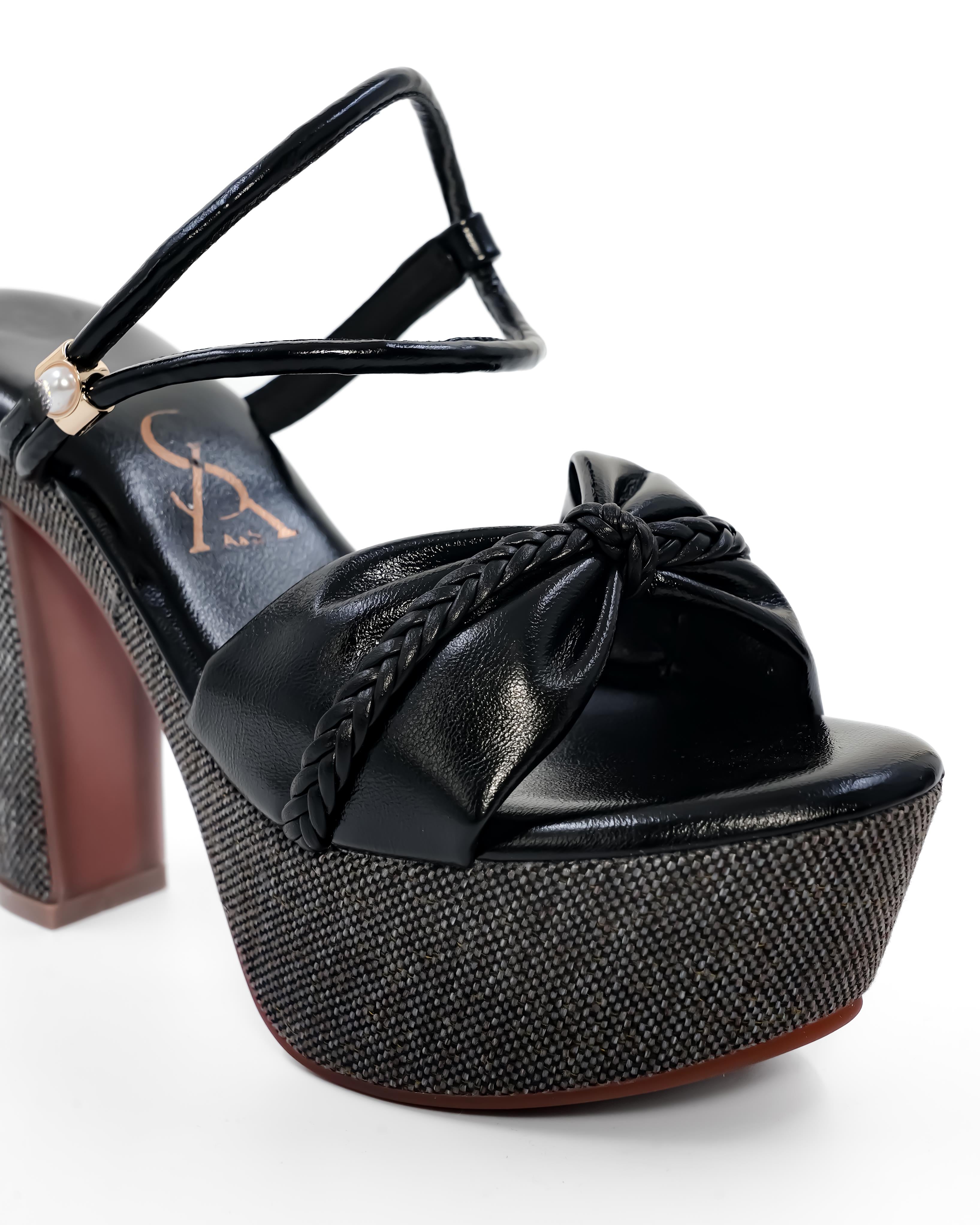 Bow Strap Detail Braided Block Heel
