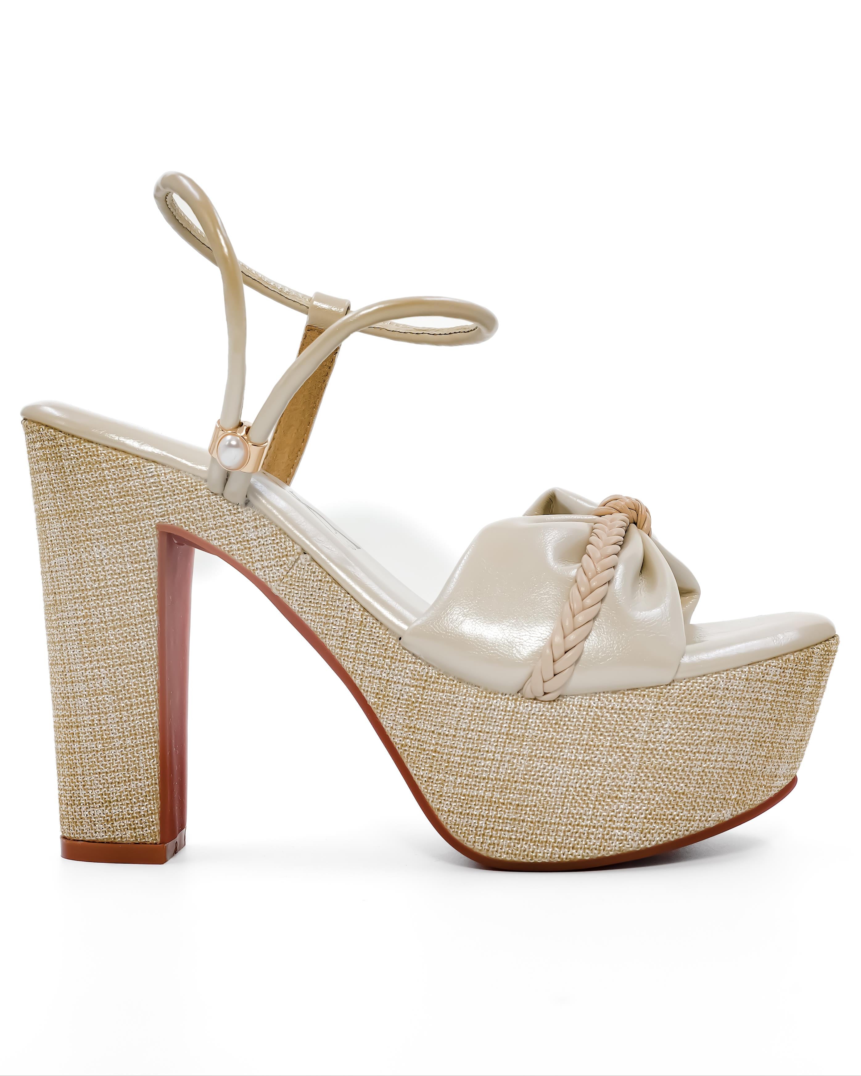 Bow Strap Detail Braided Block Heel
