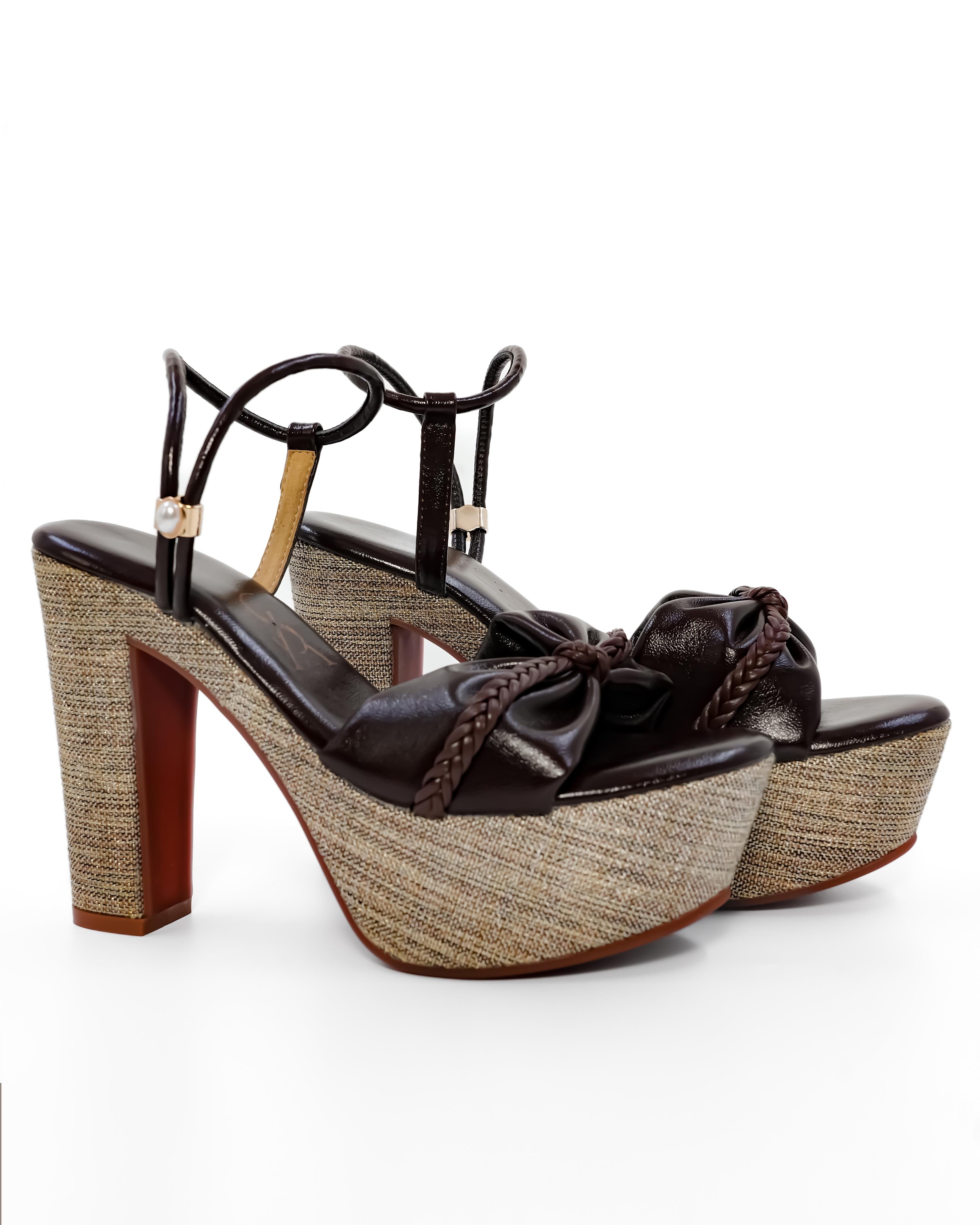 Bow Strap Detail Braided Block Heel