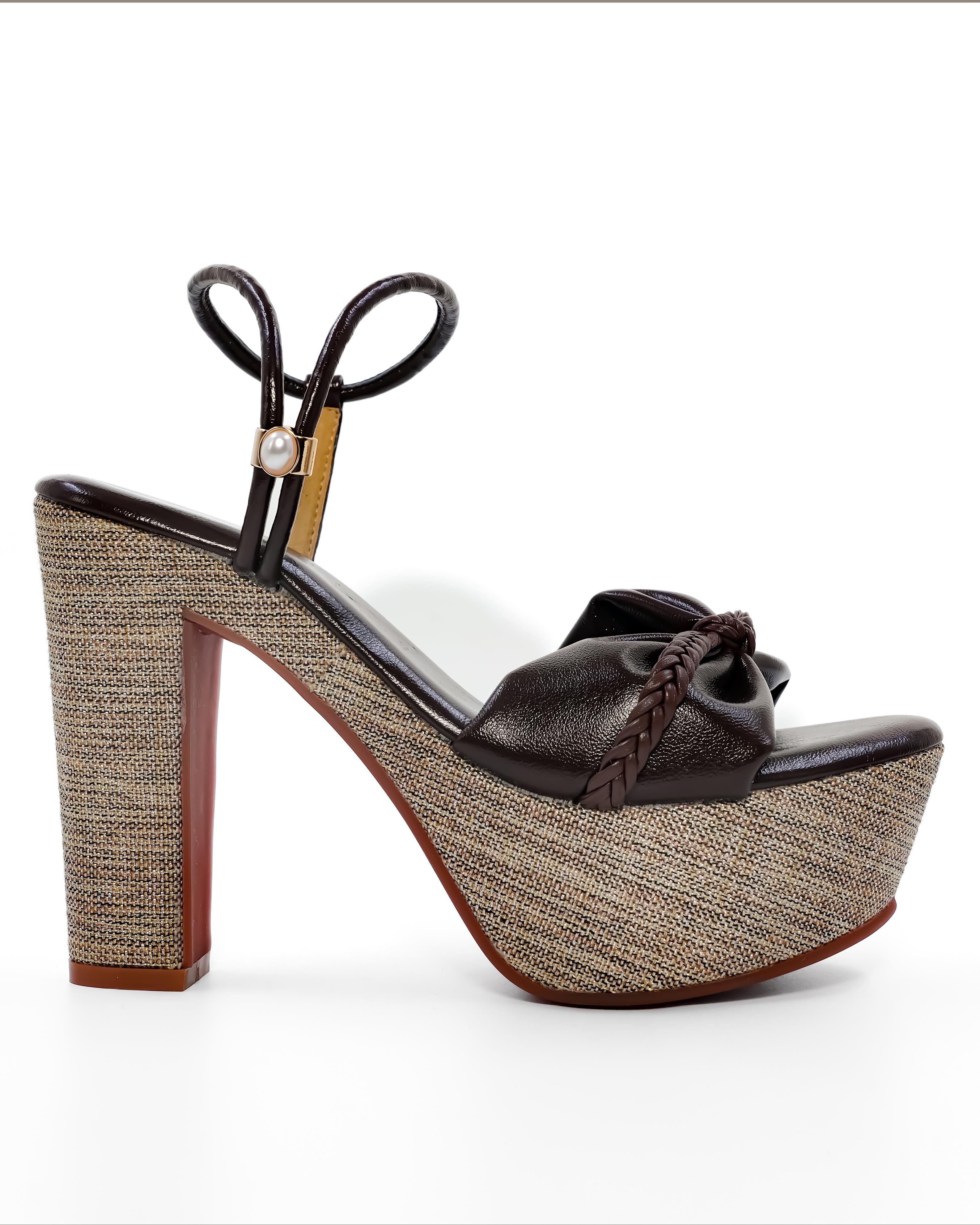 Bow Strap Detail Braided Block Heel