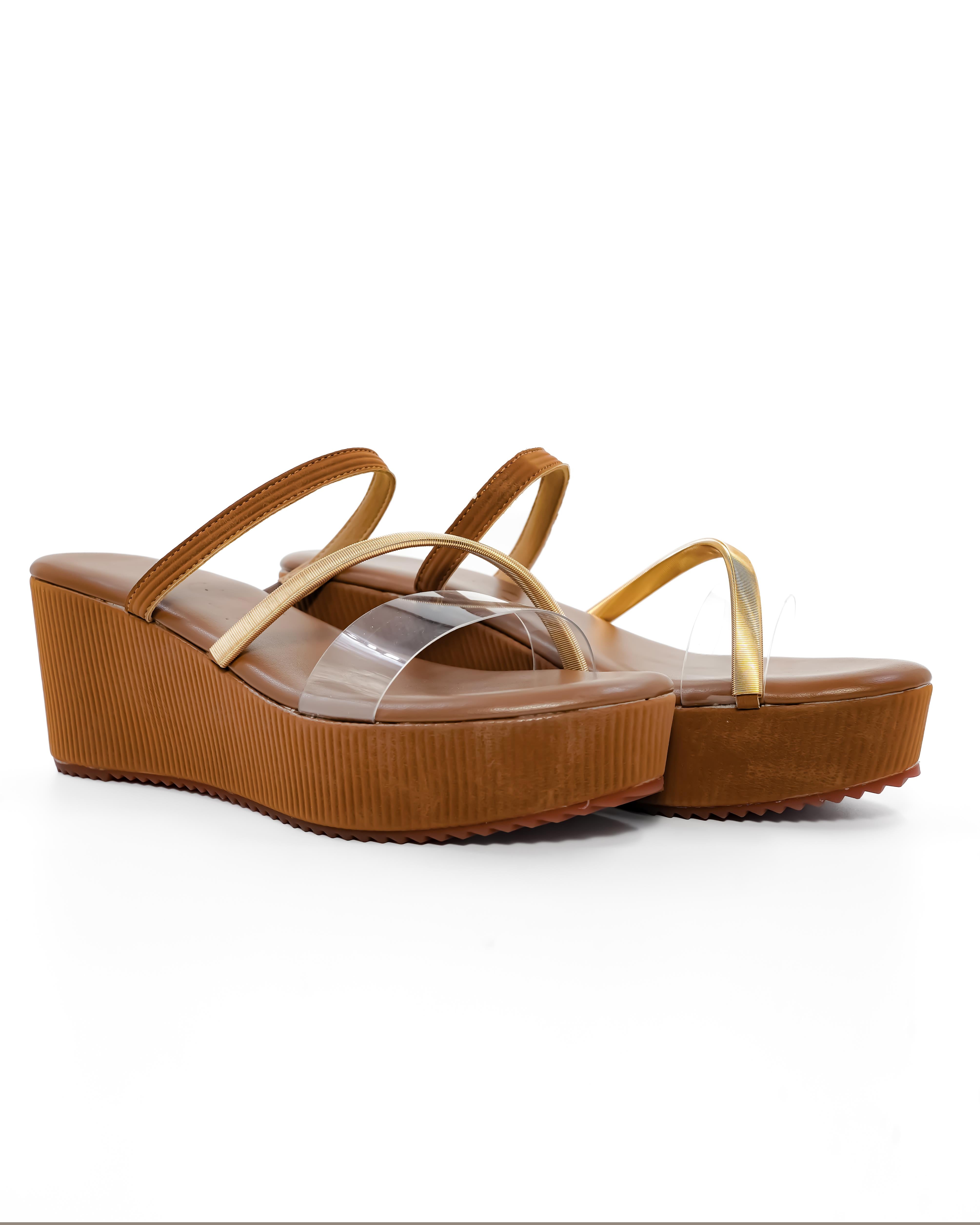 Metallic Strap detail Vinyl Wedges