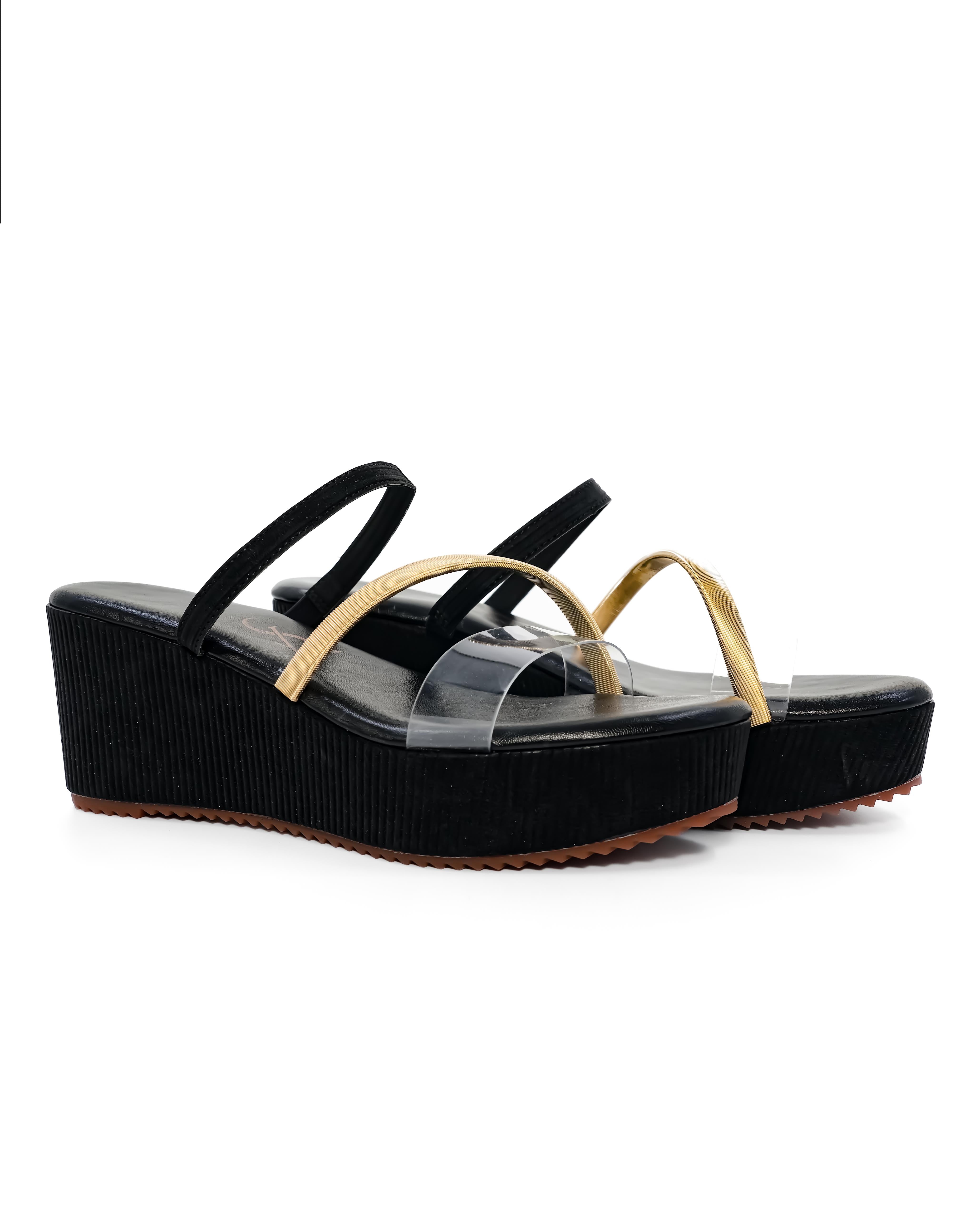 Metallic Strap detail Vinyl Wedges