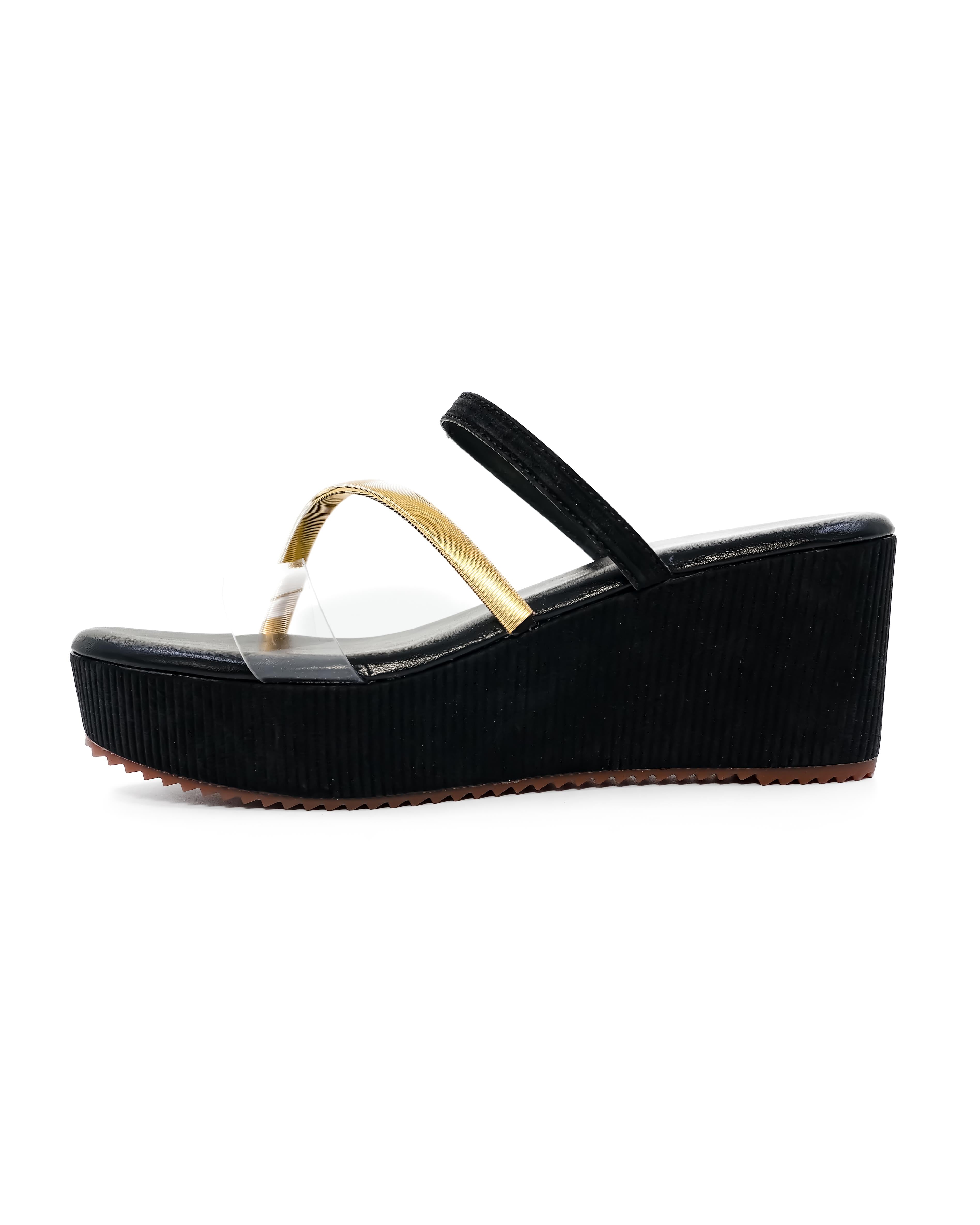Metallic Strap detail Vinyl Wedges