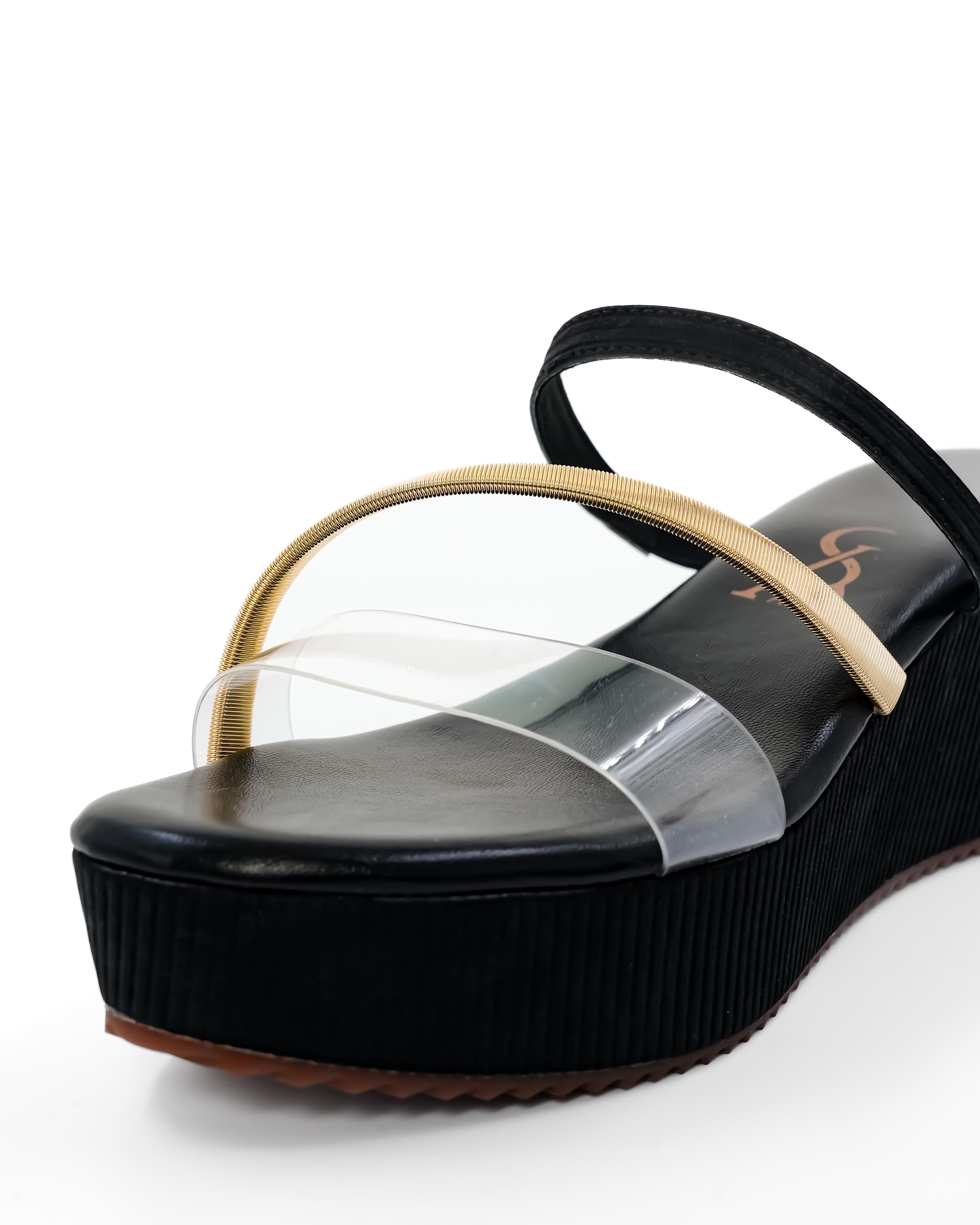Metallic Strap detail Vinyl Wedges
