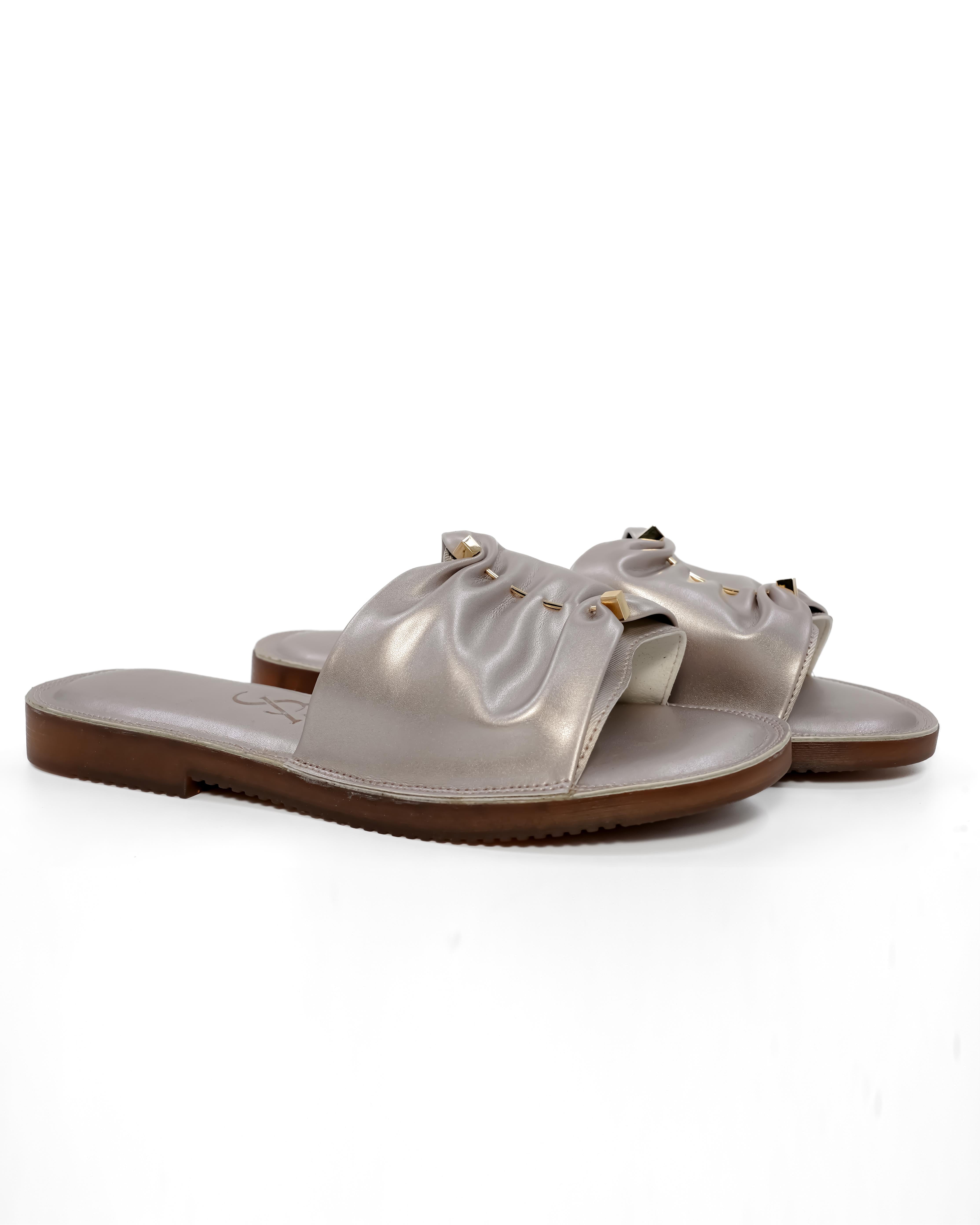 Pleated Metallic Strap Cushioned Flats