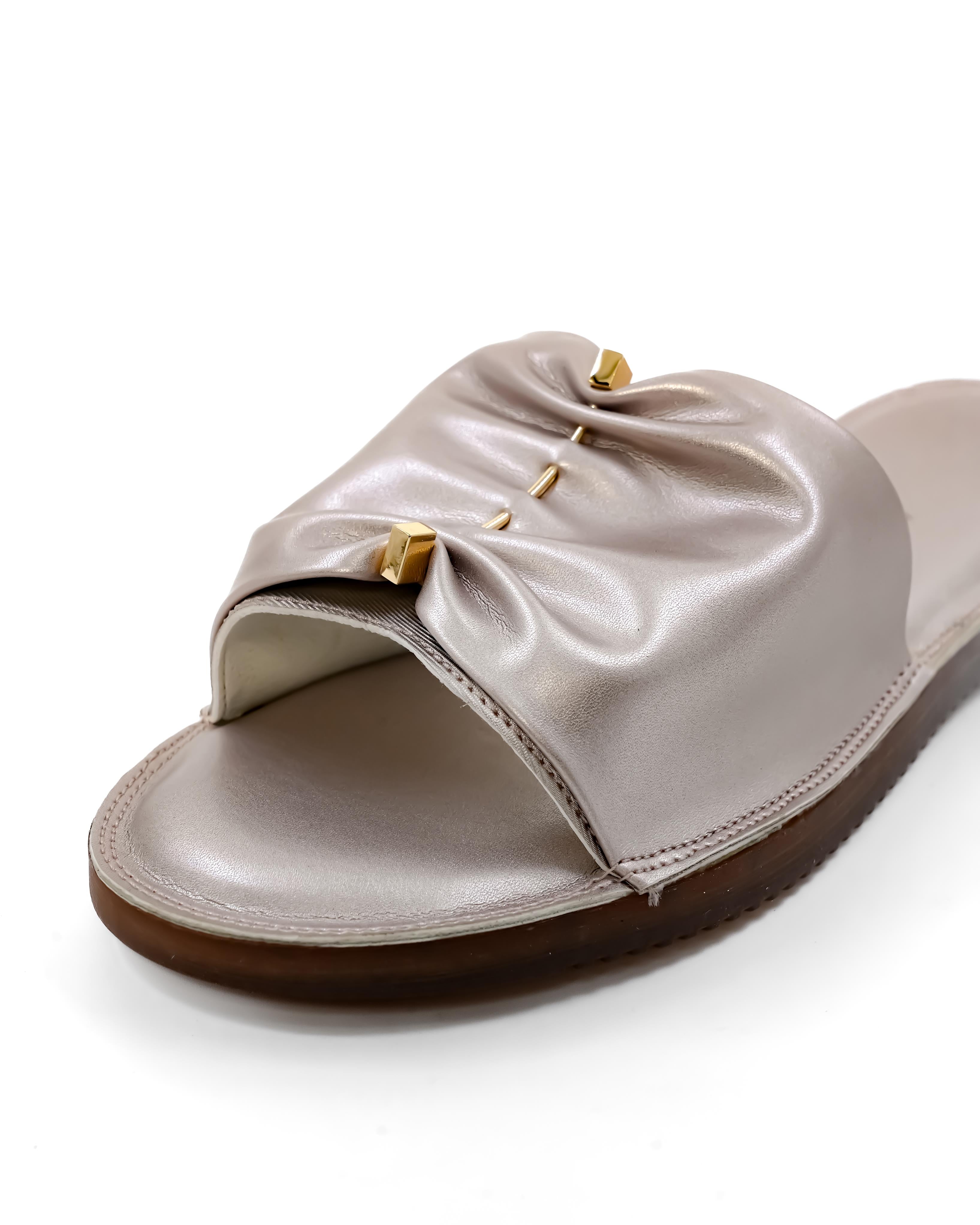Pleated Metallic Strap Cushioned Flats