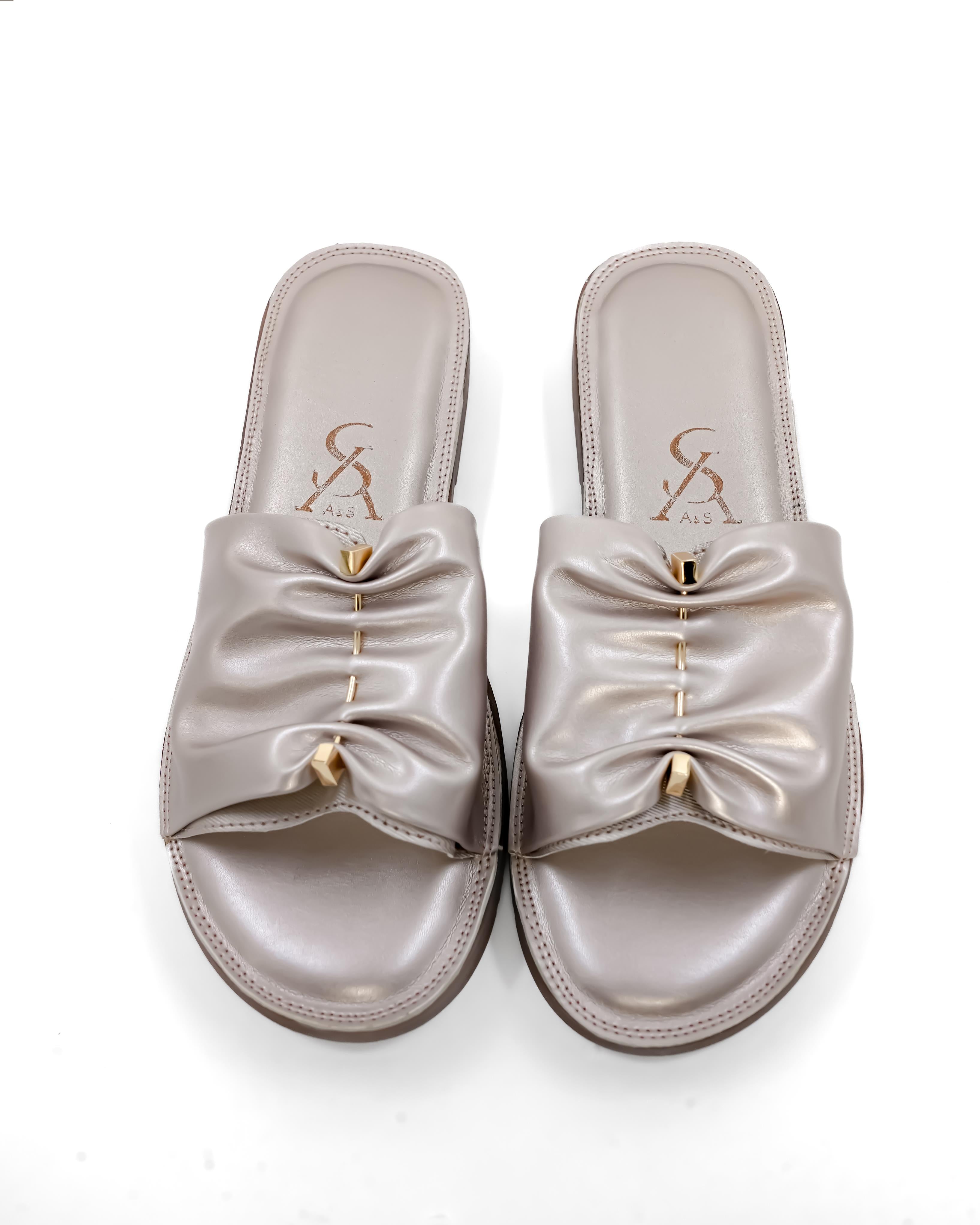 Pleated Metallic Strap Cushioned Flats