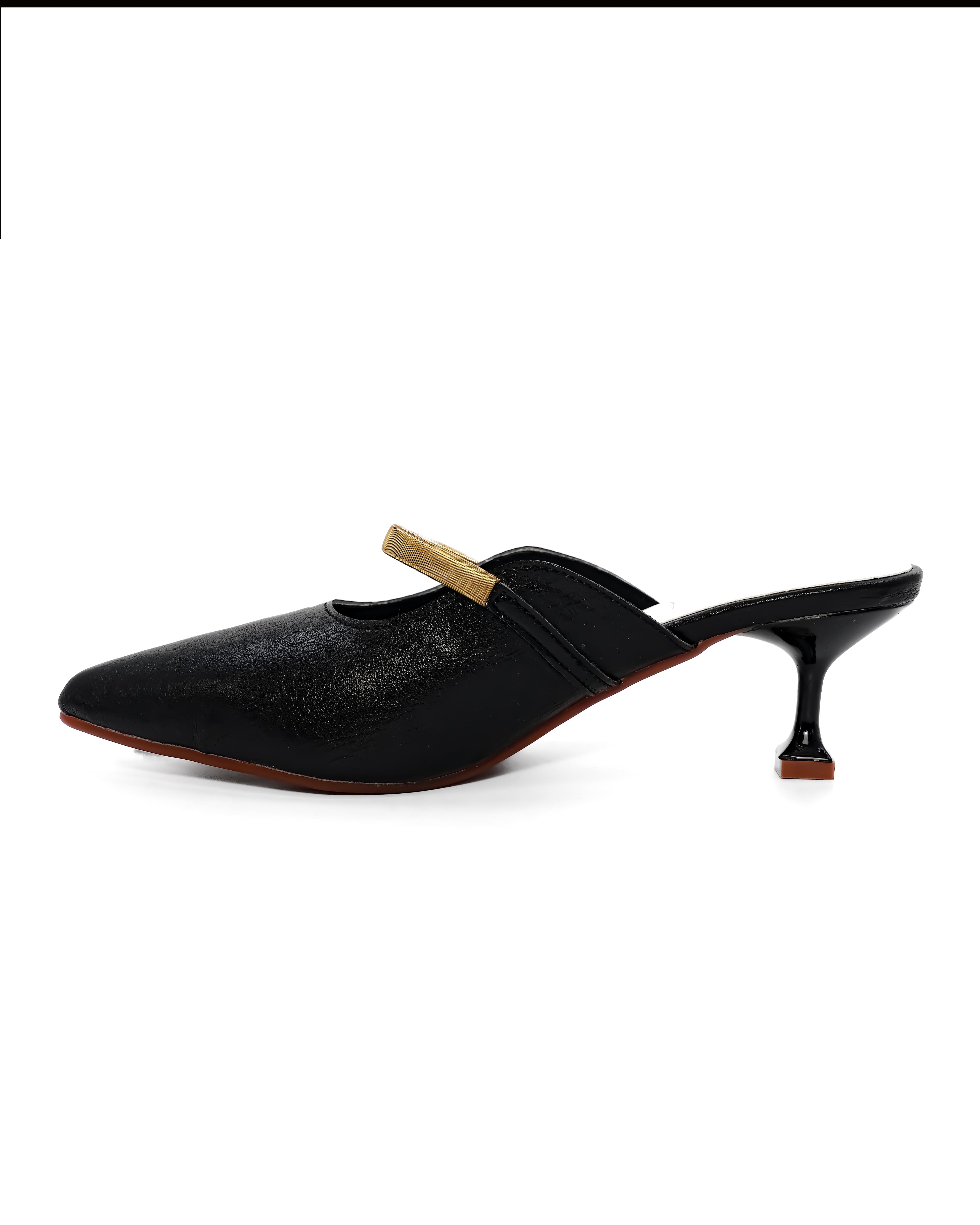 Golden Square Buckle Kitten Heels