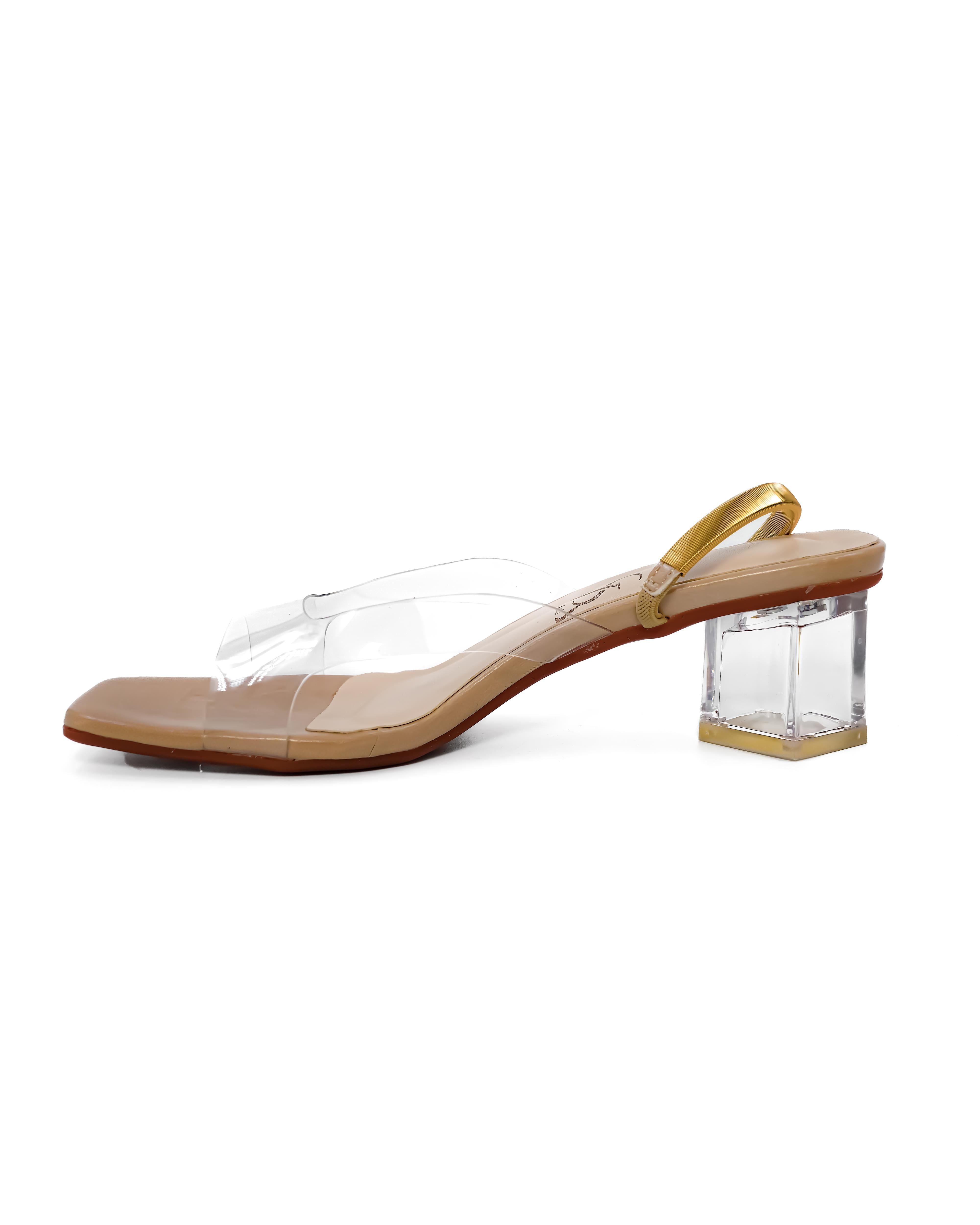 Golden Strap Detail Vinyl Low Block Heel