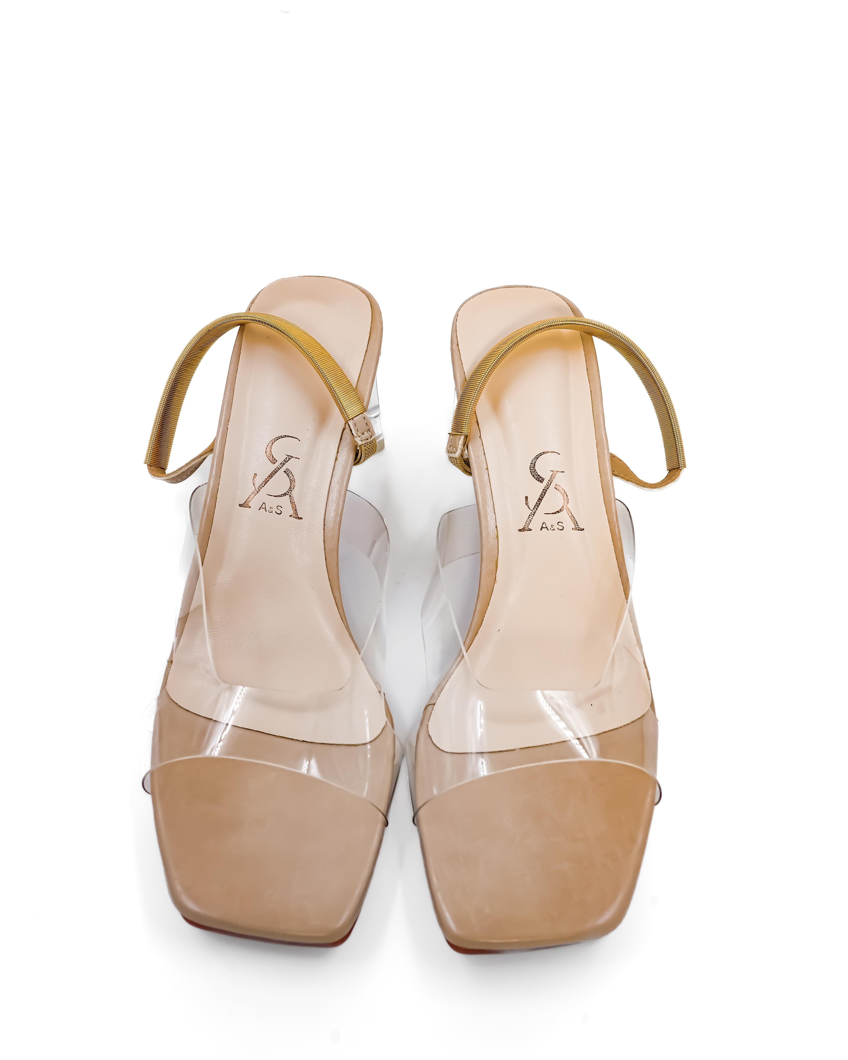 Golden Strap Detail Vinyl Low Block Heel