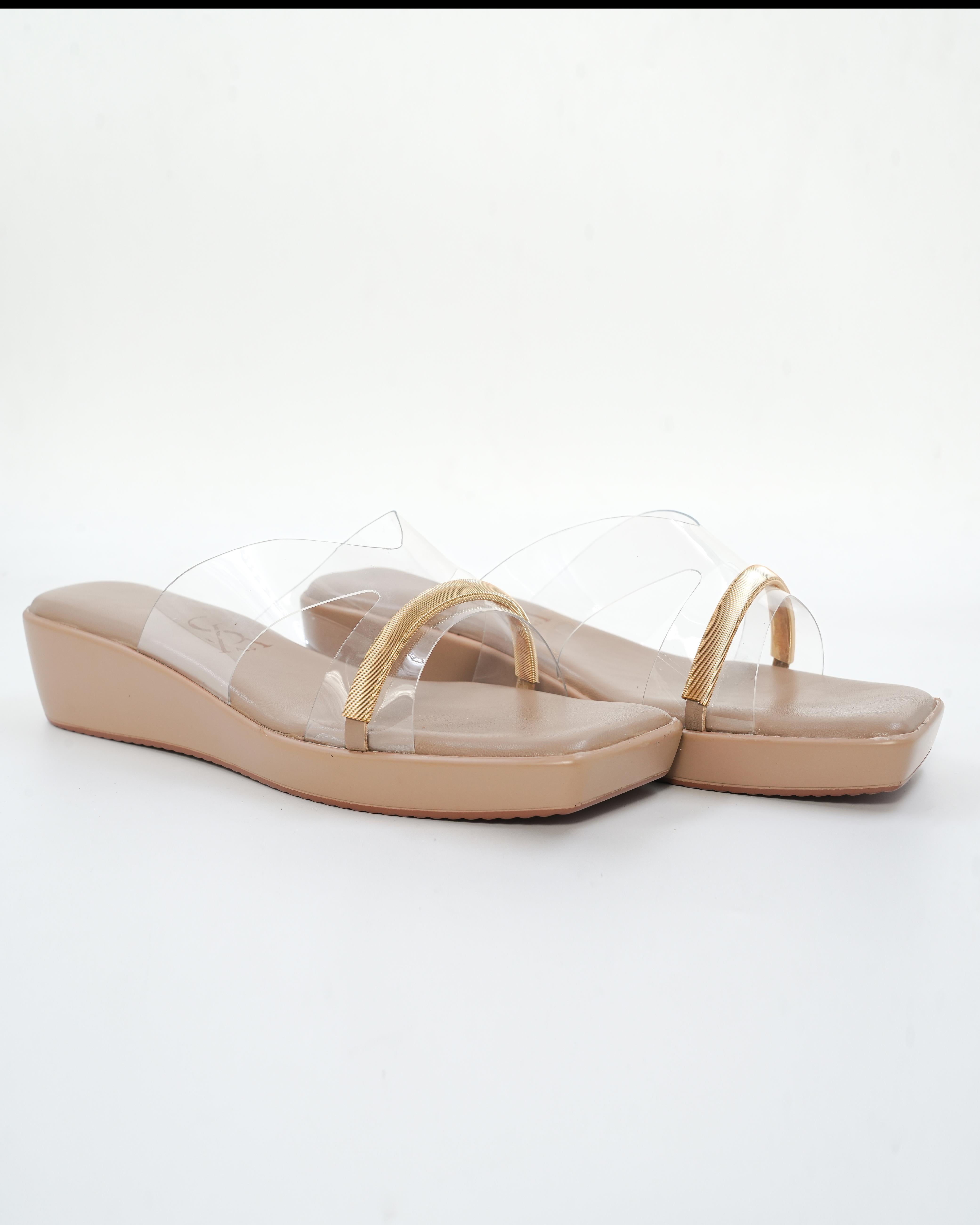 Golden Strap Detail Vinyl Wedges